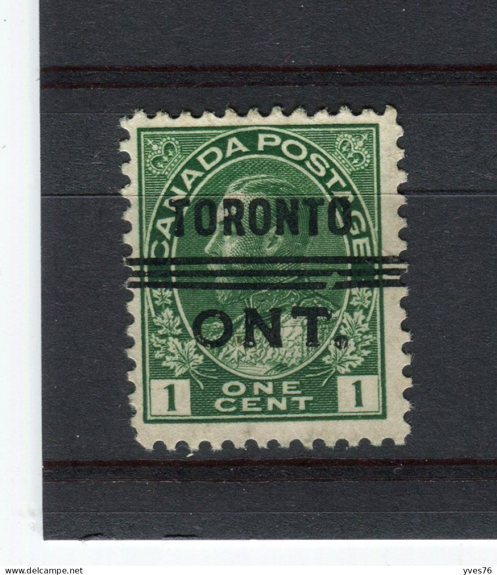 CANADA - Y&T N° 93° - Préoblitéré - Precancel - Toronto - George V - Prematasellado