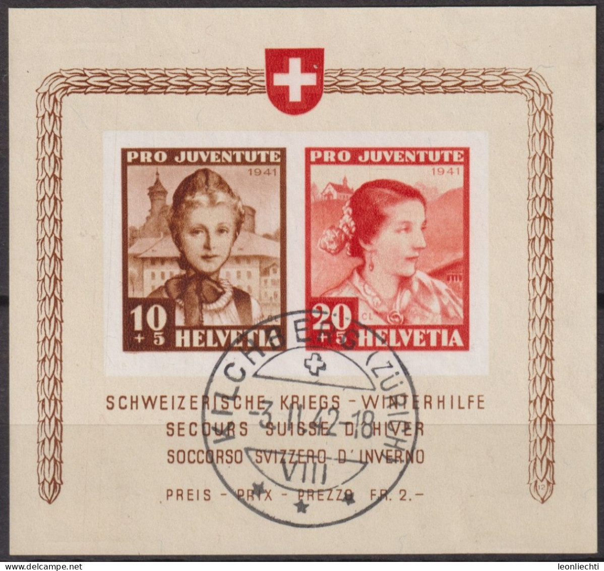 1941  Schweiz / Pro Juventute ° Zum:CH 98I/99I, Mi:CH BL6,Yt:CH BF6, Sonderblock Für Die Kriegswinterhilfe - Oblitérés