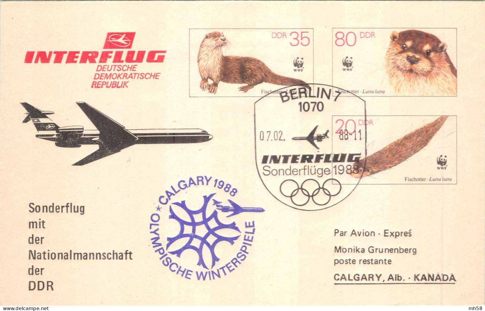 ALLEMAGNE RDA DDR GERMANY 1988 - Interflug Calgary - Jeux Olympiques Hiver Olympische Winterspiele Olympic Winter Games - Winter 1988: Calgary