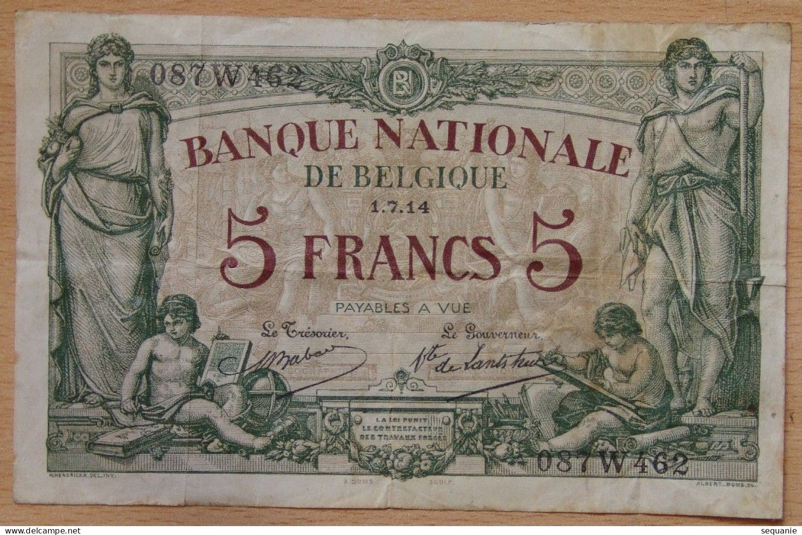 Billet Belgique - 5 Francs Banque Nationale Bruxelles 1 JUILLET 1914 - 5-10-20-25 Francs