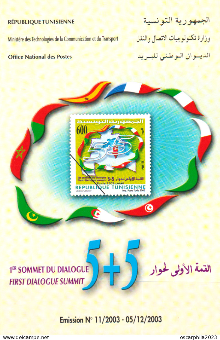 2003-Tunisie / Y&T 1502 - 1er Sommet Du Dialogue 5+5 - Tunis 2003 -  Prospectus - Stamps