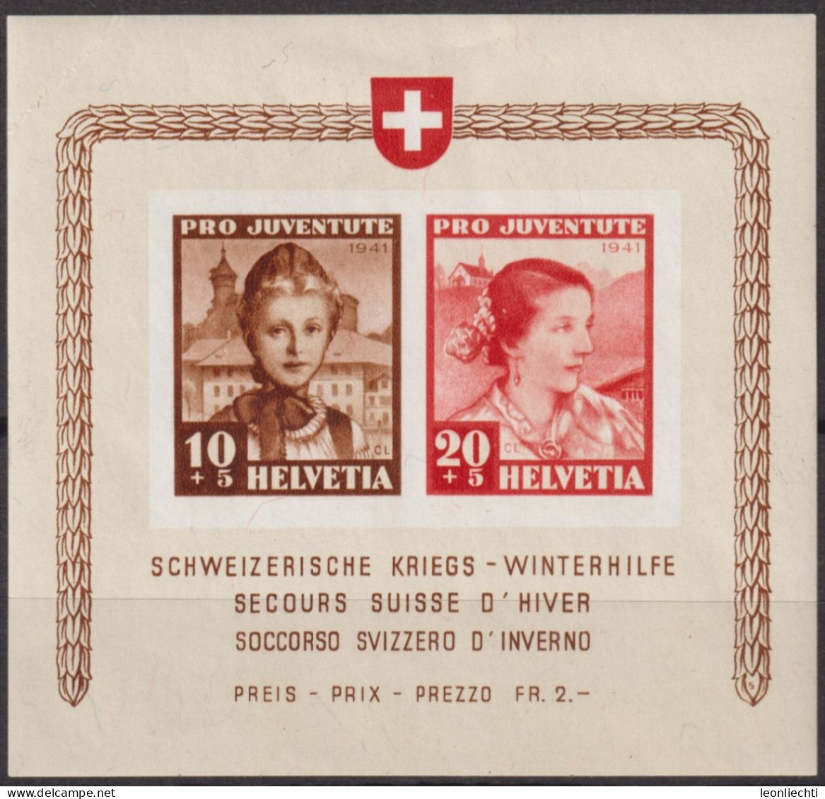 1941  Schweiz / Pro Juventute ** Zum:CH 98I/99I, Mi:CH BL6,Yt:CH BF6, Sonderblock Für Die Kriegswinterhilfe - Neufs