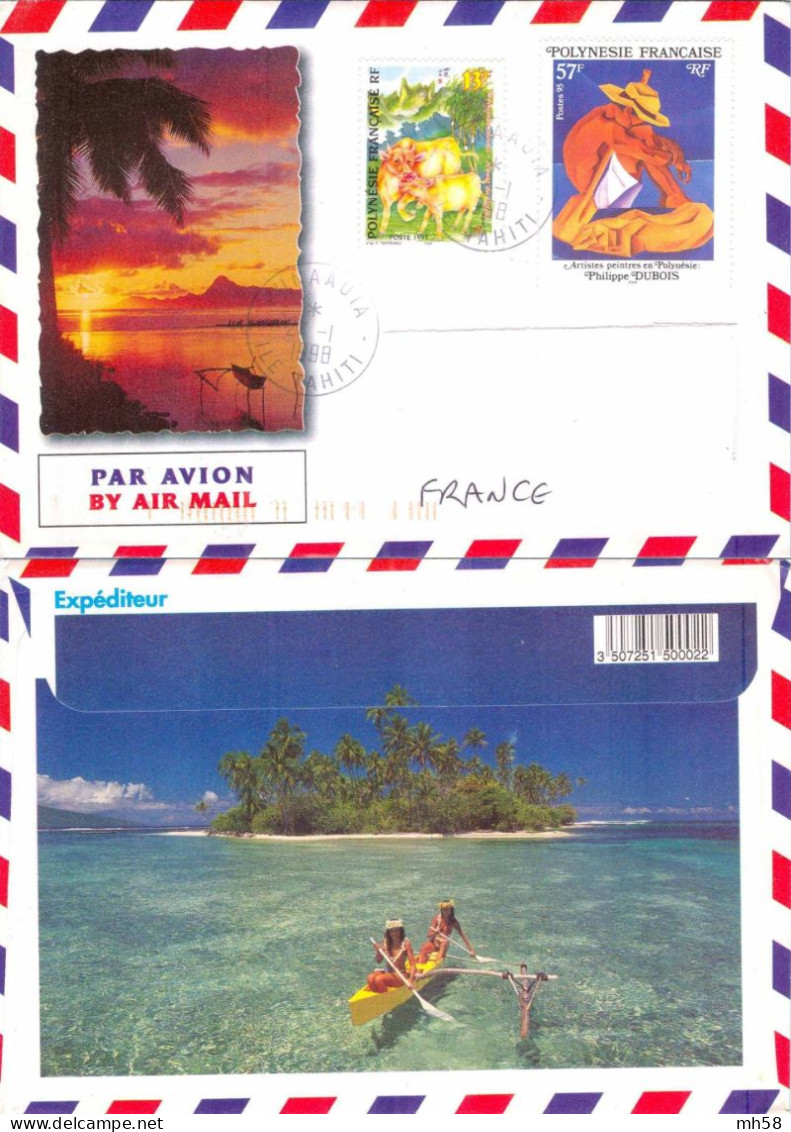 POLYNESIE - N° 494 Et 525 Sur Enveloppe Illustrée De 1998 Vers La France - Tableau Peintre Dubois, Année Du Buffle - Brieven En Documenten