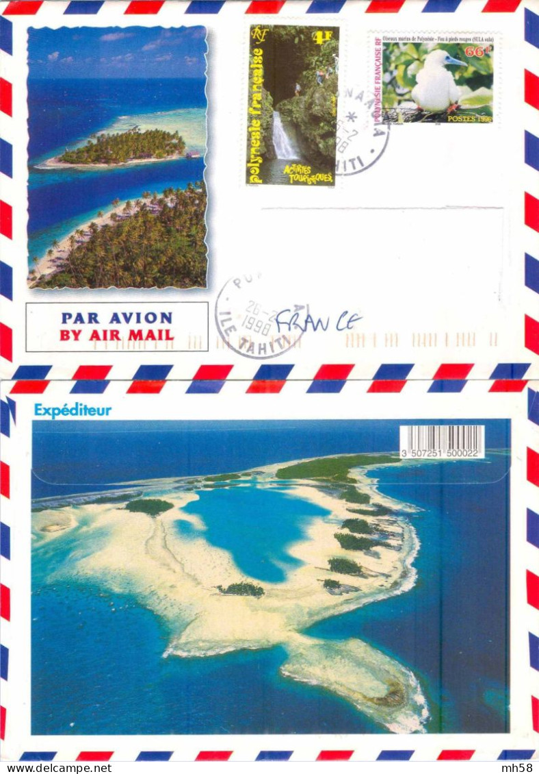 POLYNESIE - N° 402 Et 510 Sur Enveloppe Illustrée De 1998 Vers La France - Fou à Pieds Rouges, Activités Touristiques - Covers & Documents