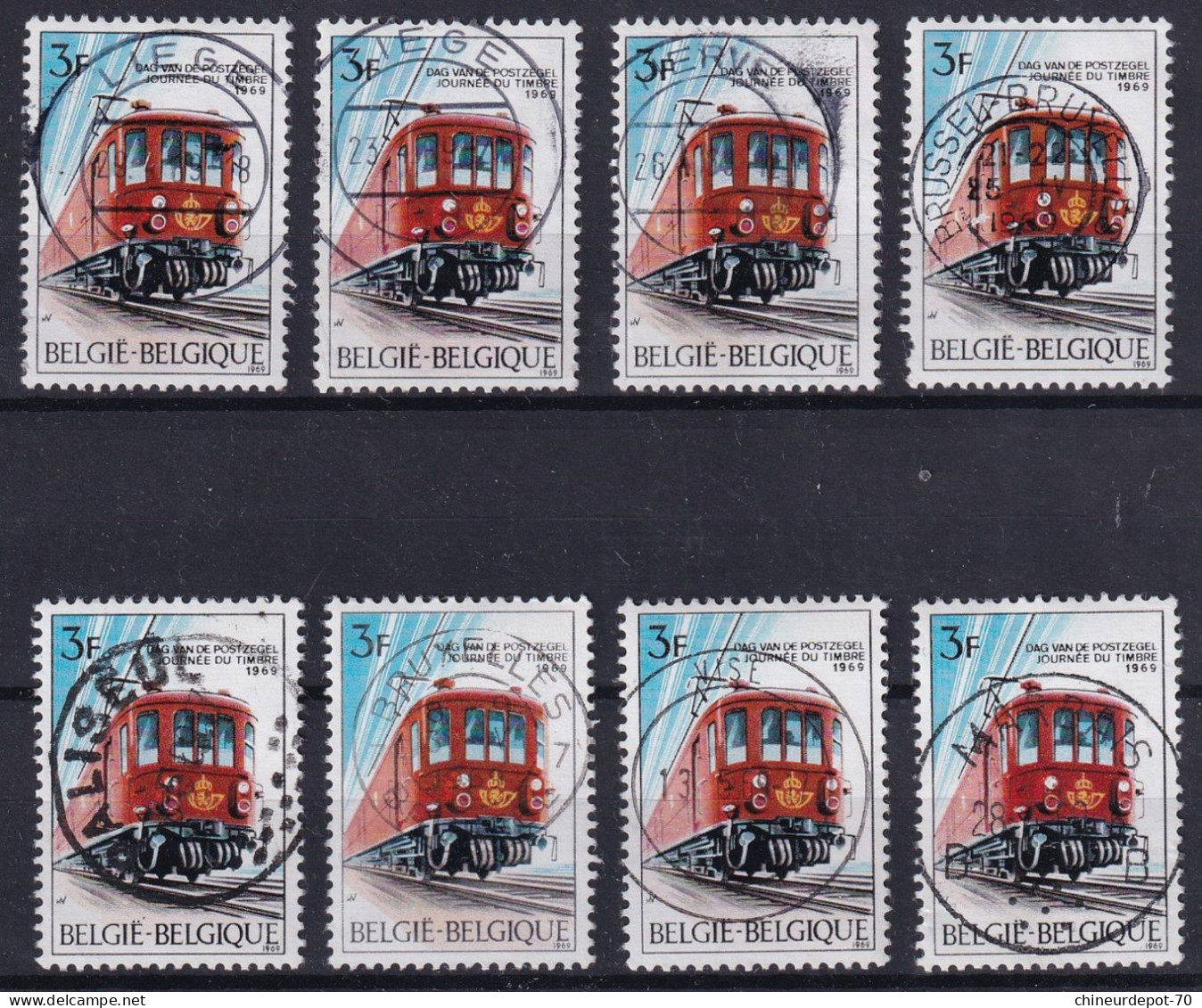 JOURNEE DU TIMBRE 1969 Train Cachet Bruxelles Brussel LIEGE HERVE PALISEUL VISE MARBAIS - Used Stamps