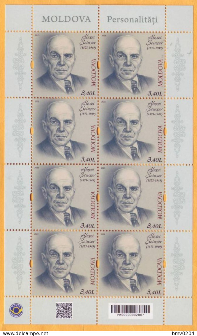 2023  Moldova Sheet  Alexey Shchusev - Academician, Architect, Lenin Mausoleum, Moscow, Russia Mint - Moldavie