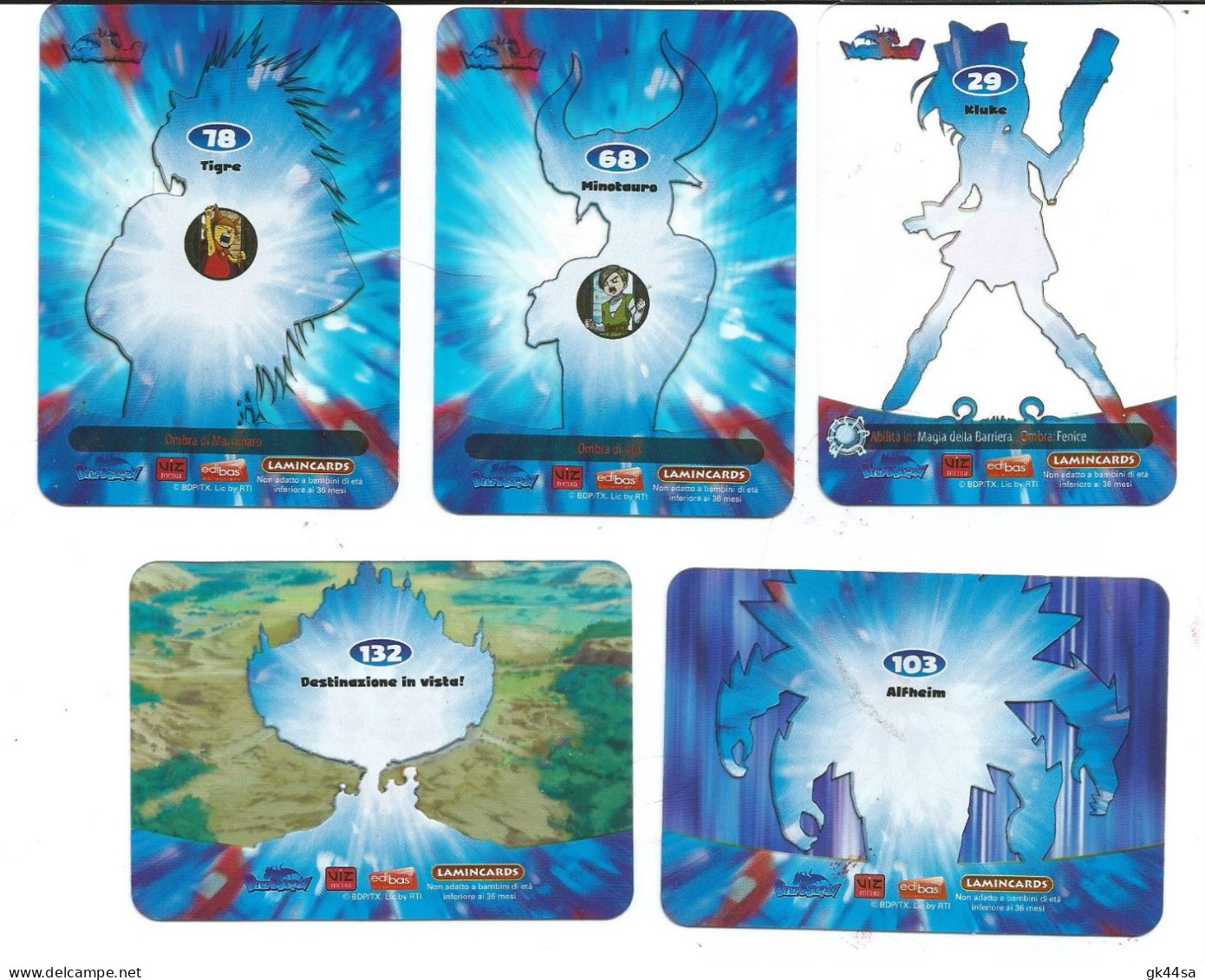 BLU DRAGON -  5 LAMINCARDS "TIGRE-MINOTAURO-KLUKE-ALFHEIM-DESTINAZIONE" - Sonstige & Ohne Zuordnung