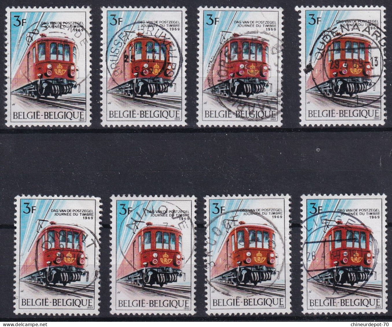 JOURNEE DU TIMBRE 1969 Train Cachet OOSTENDE BRUSSEL BRUXELLES OUDENAARDE DINANT NINOVE BRUGGE LIEGE - Gebraucht