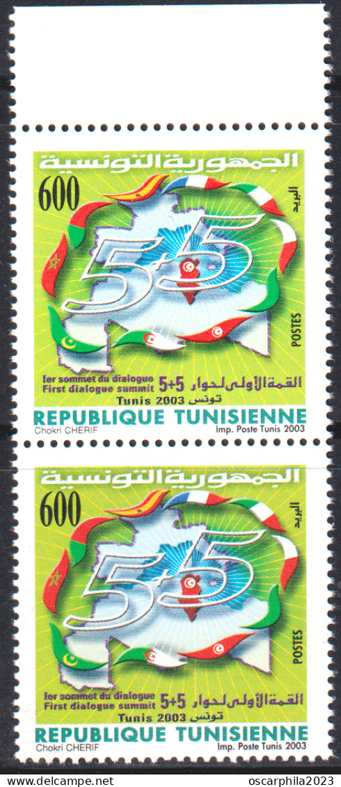 2003-Tunisie / Y&T 1502 - 1er Sommet Du Dialogue 5+5 - Tunis 2003 - En Paire V 2V/ MNH***** - Tunisia