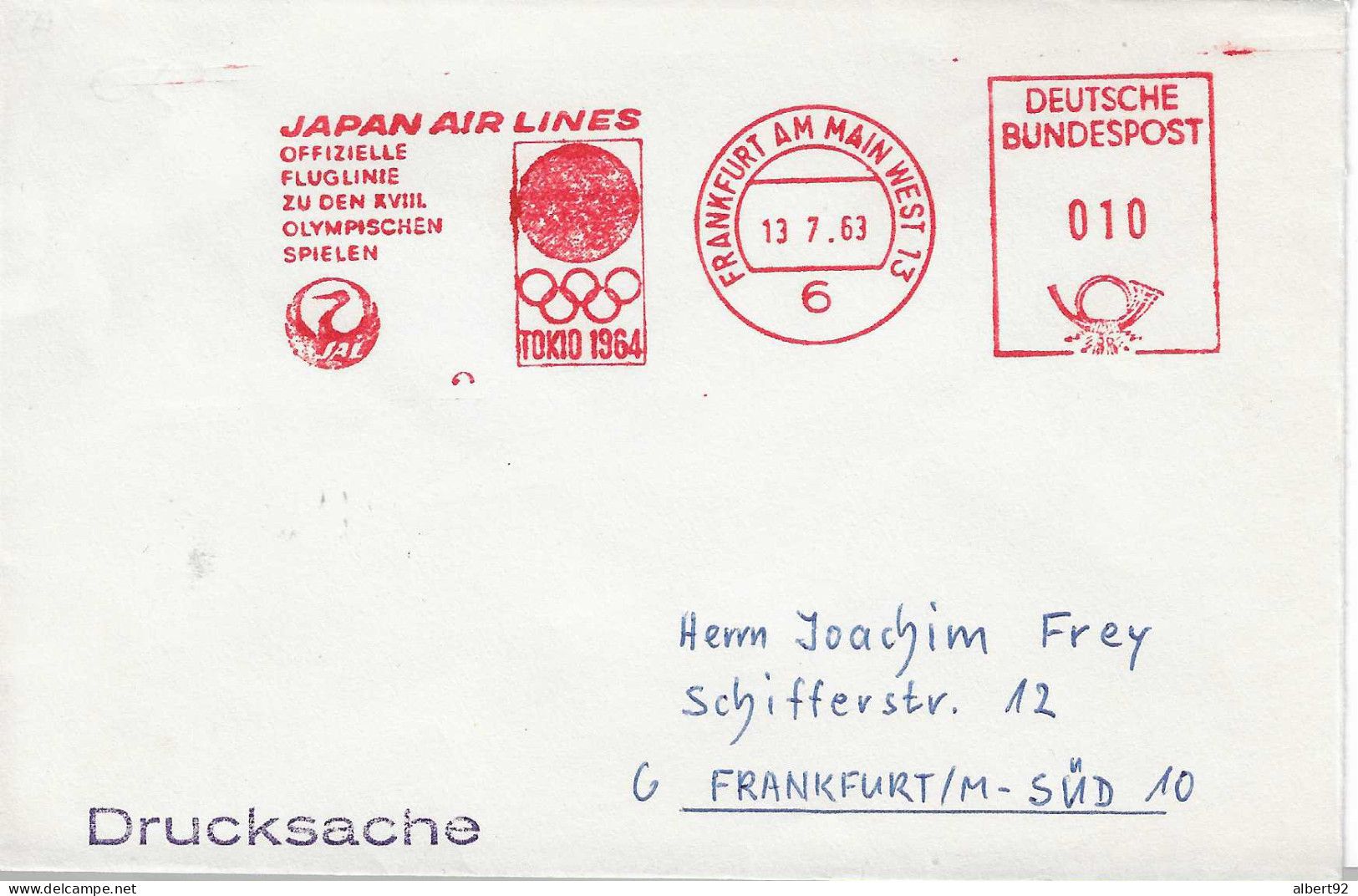 1963 EMA  "Japan Air Lines"  Transporteur Aérien Officiel Des Jeux Olympiques De Tokyo 1964 - Verano 1964: Tokio