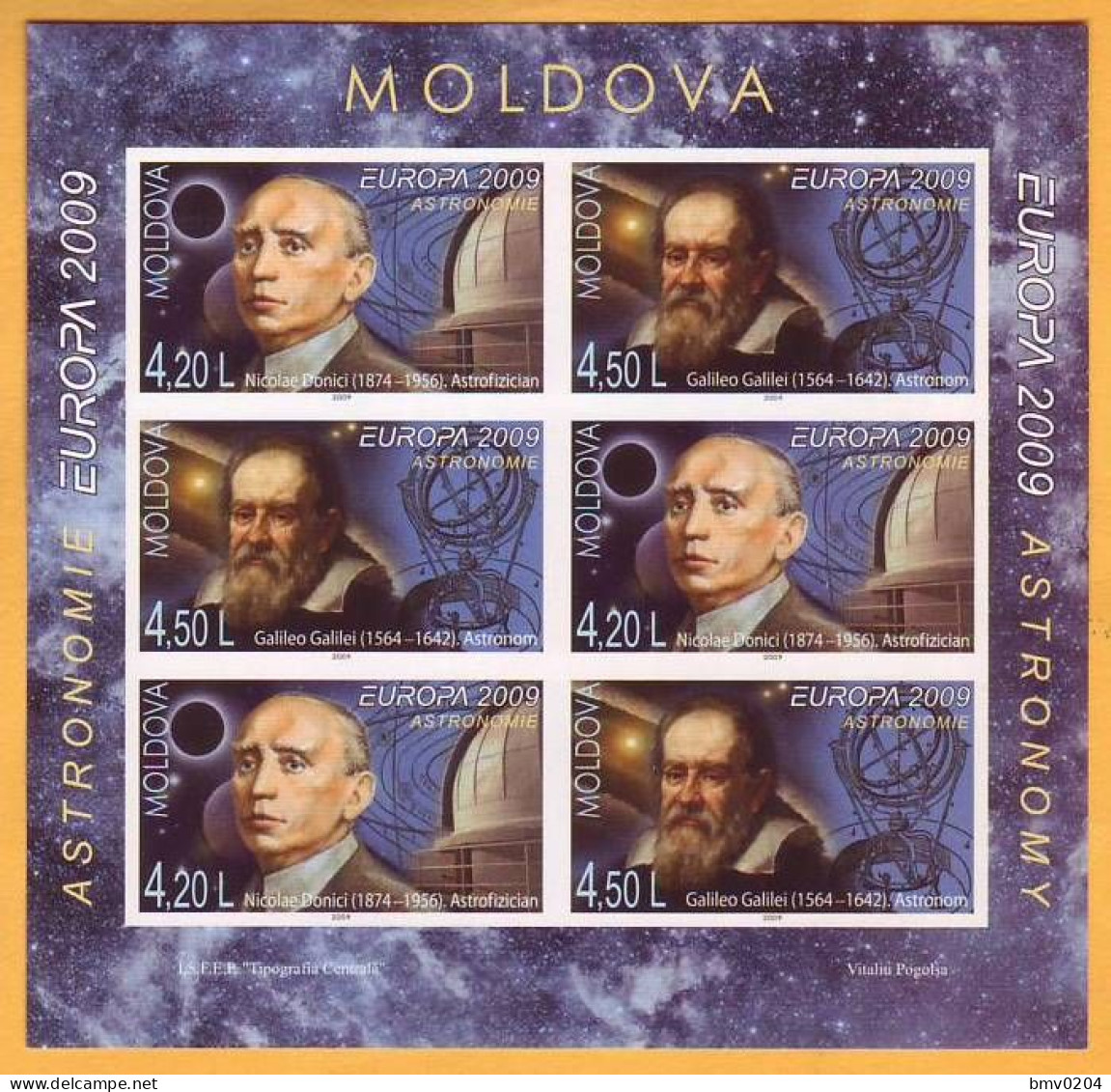 2009 Moldova Moldavie Moldau Galileo Galilei Donici Astronomer Europa-cept H-Blatt  Mi.11В Mint - 2009