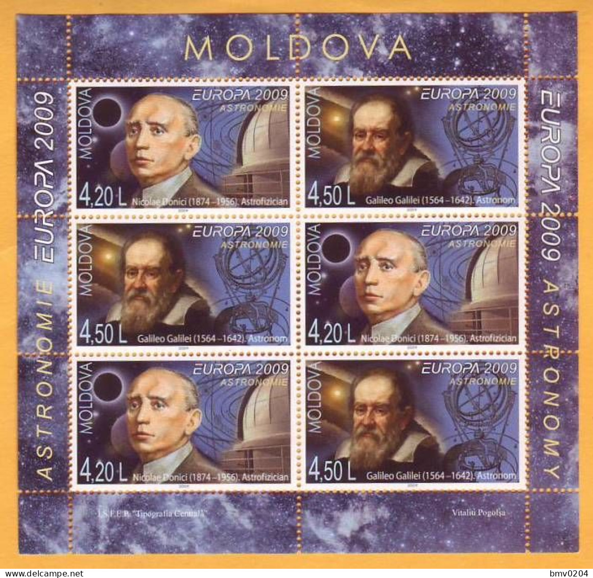 2009 Moldova Moldavie Moldau Galileo Galilei Donici Astronomer Europa-cept H-Blatt  Mi.11A Mint - 2009