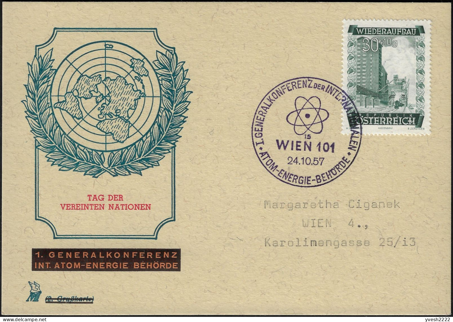 Autriche 1957. Première Conférence Générale Des Autorités Internationale De L'énergie Nucléaire Ou Atomique. ONU - Atoom