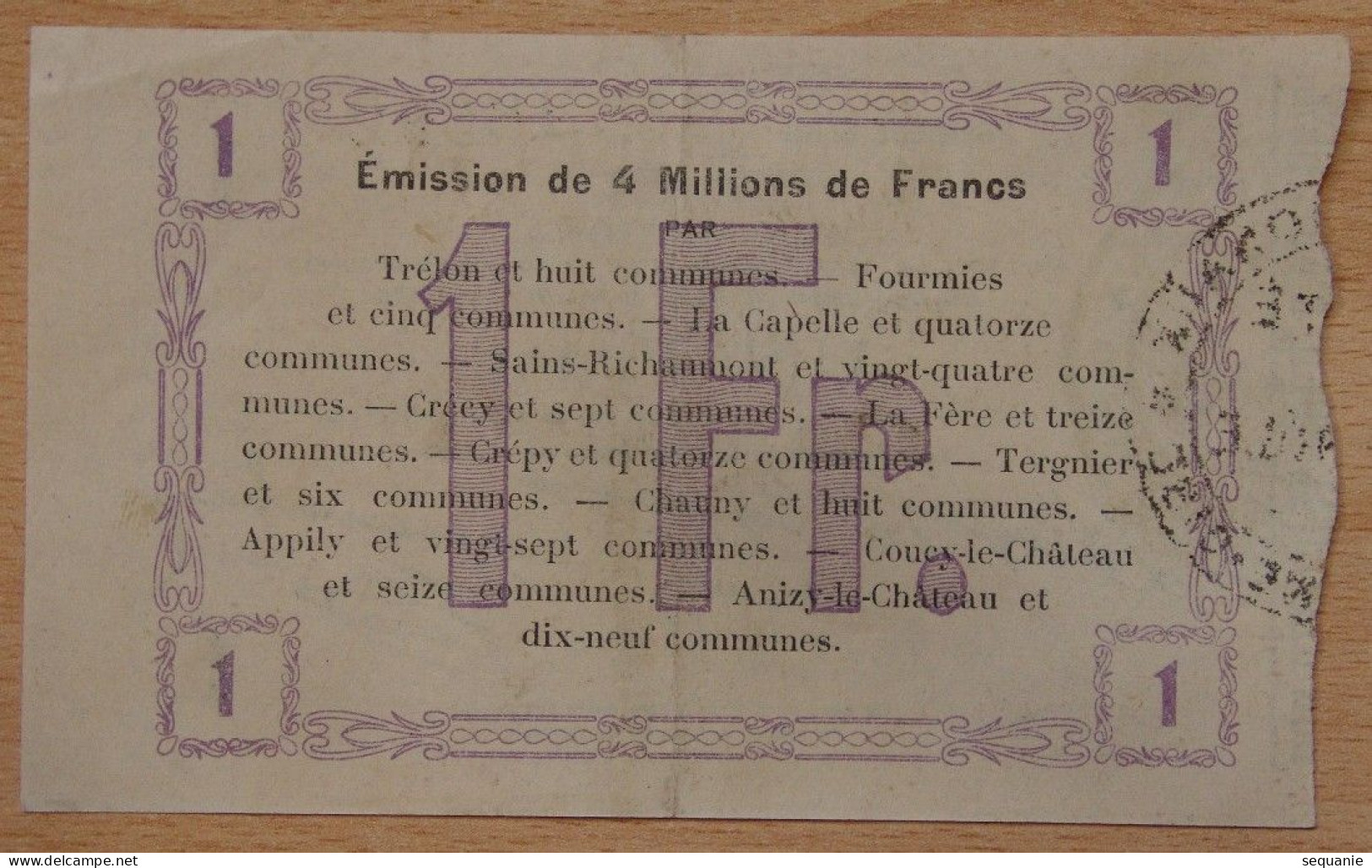 Nord - Aisne -Oise  (59-02-60) Bon Régional De 1 Franc Fourmies Le 24 Octobre 1915 - Buoni & Necessità