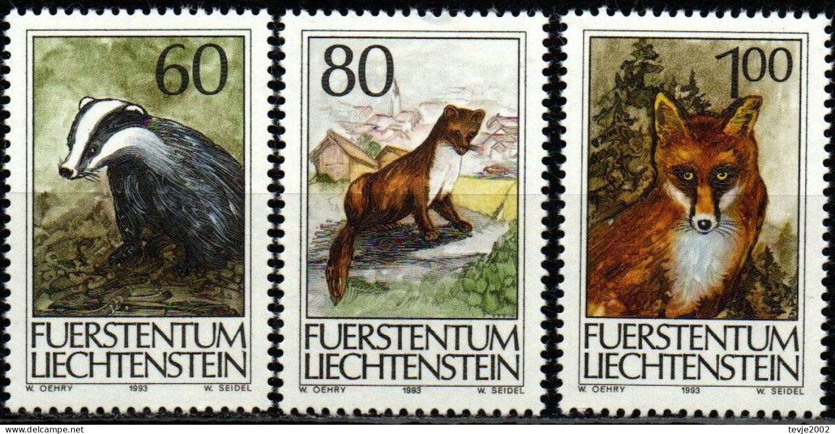 Liechtenstein 1993 - Mi.Nr. 1066 - 1068 - Postfrisch MNH - Tiere Animals - Selvaggina
