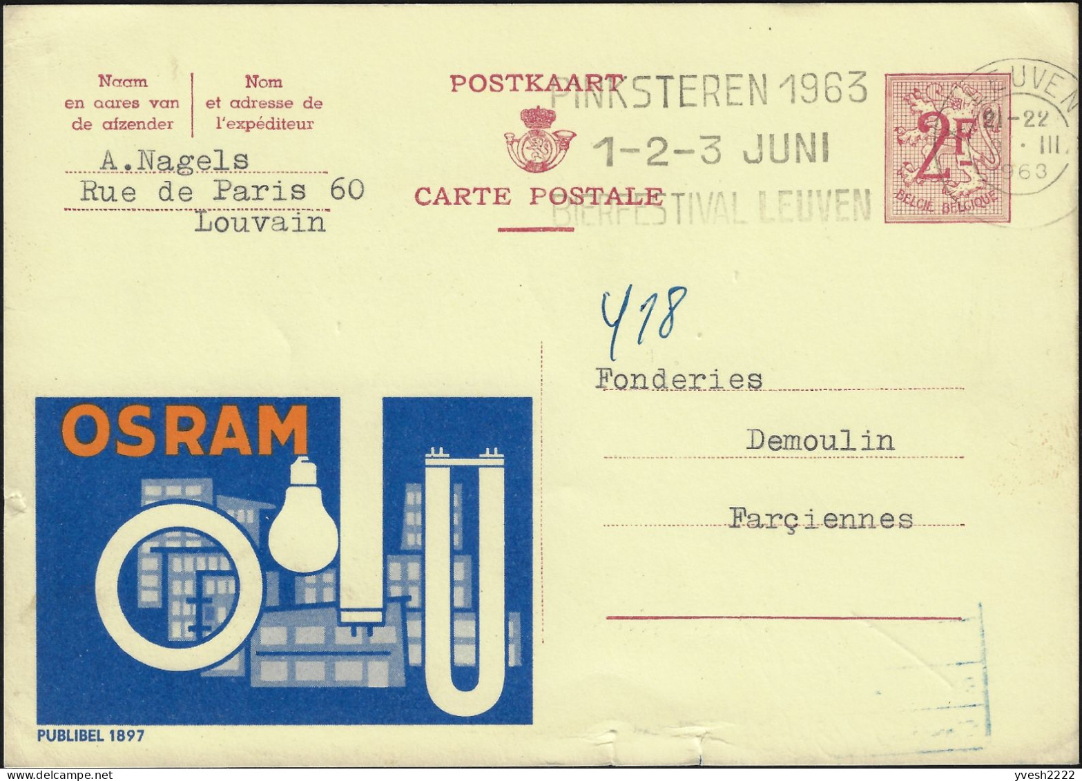 Belgique 1963. Deux Publibels, Prédominances Français Et  Néerlandais. Osram, Lampiste. Néon - Elettricità