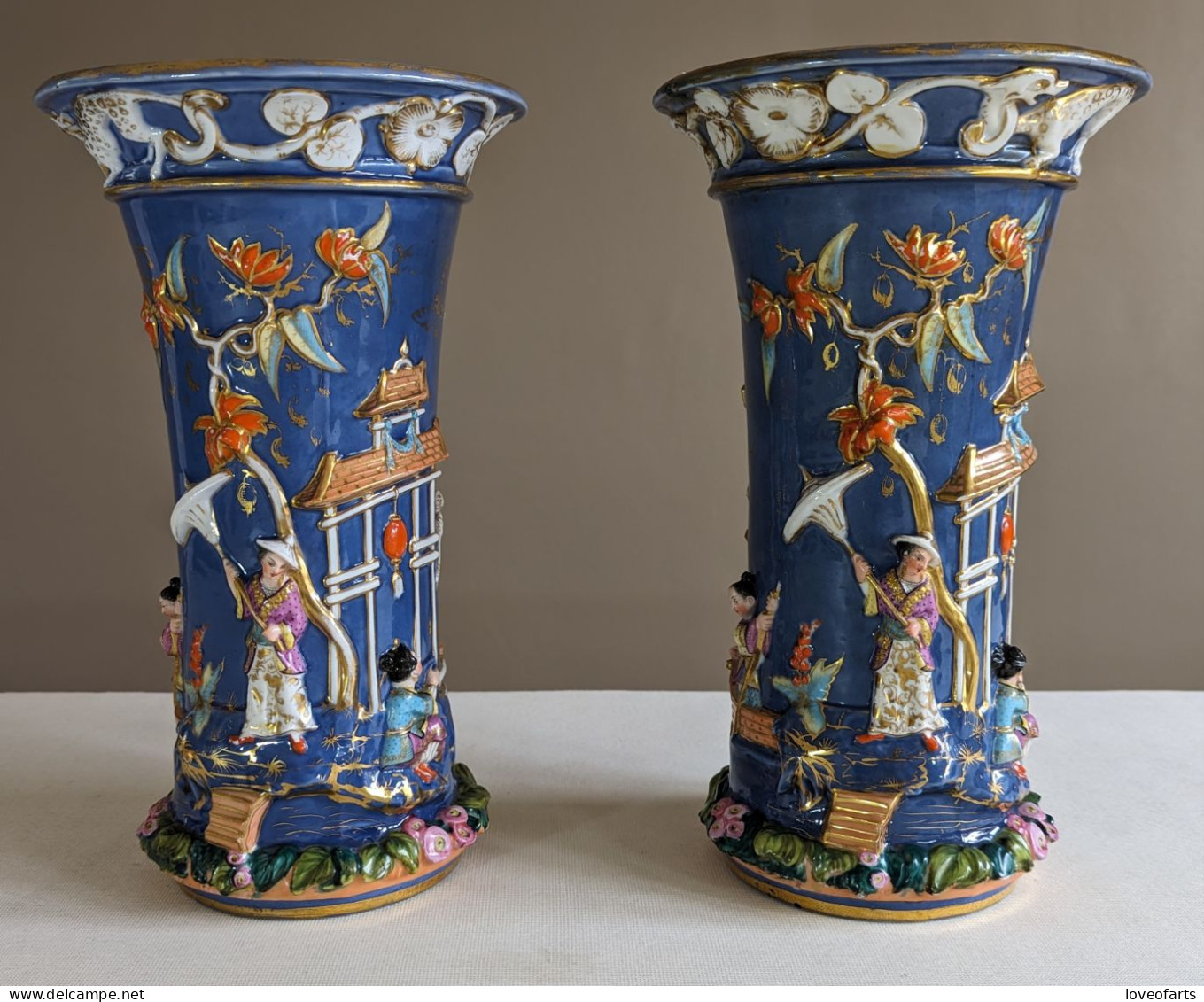 Paire De Vases Chinois, Manufacture De Bayeux, Période Veuve Langlois (1847-1849) - Autres & Non Classés