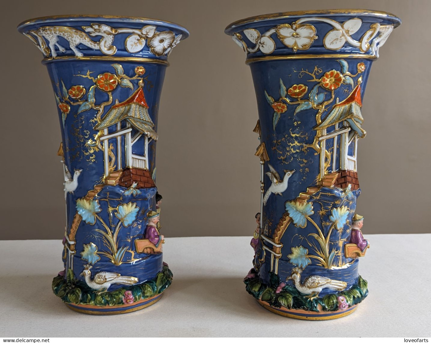 Paire De Vases Chinois, Manufacture De Bayeux, Période Veuve Langlois (1847-1849) - Otros & Sin Clasificación