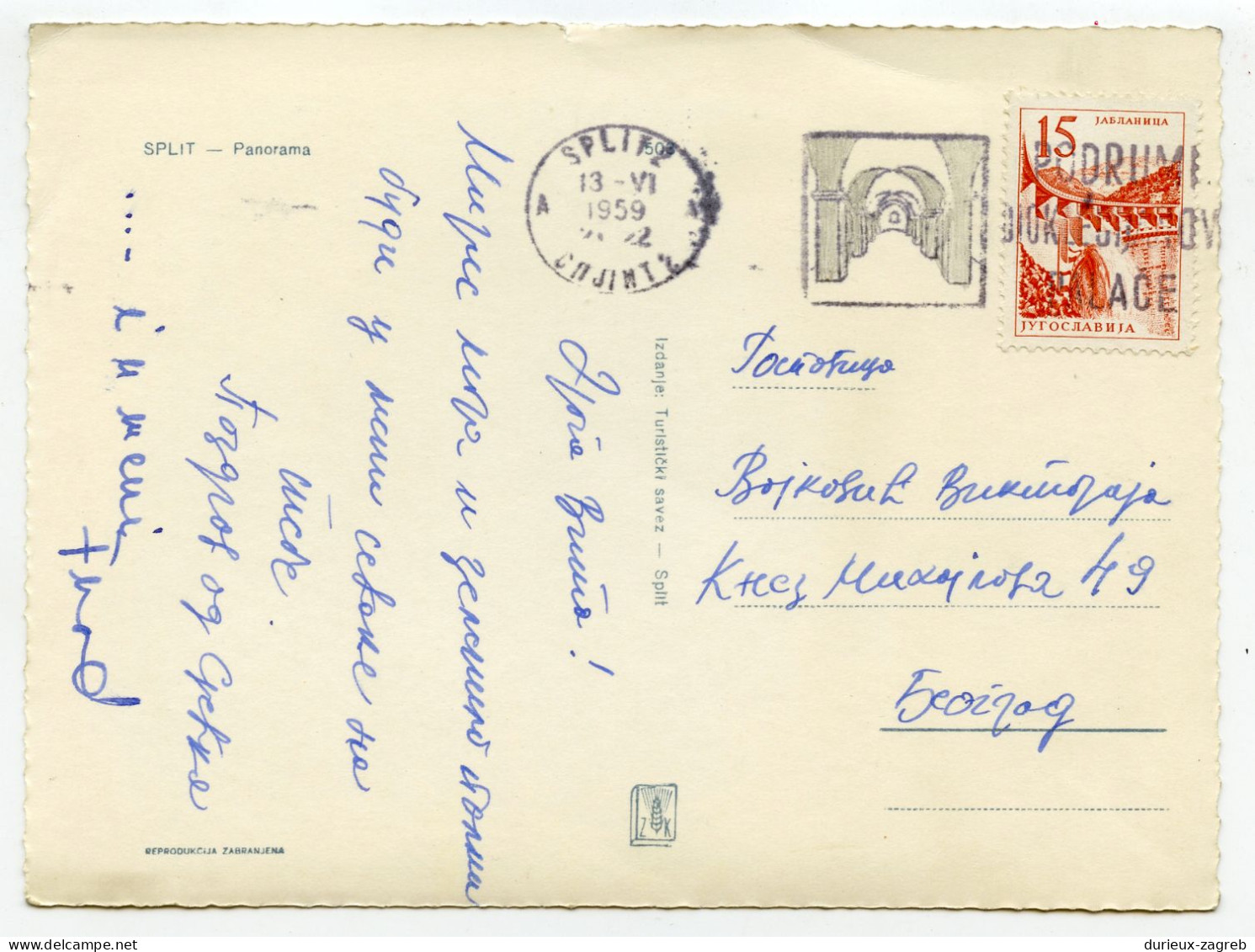 Basements Of Diocletian's Palace Slogan Postmark On Postcard Split Posted 1959 PT240401 - Croazia