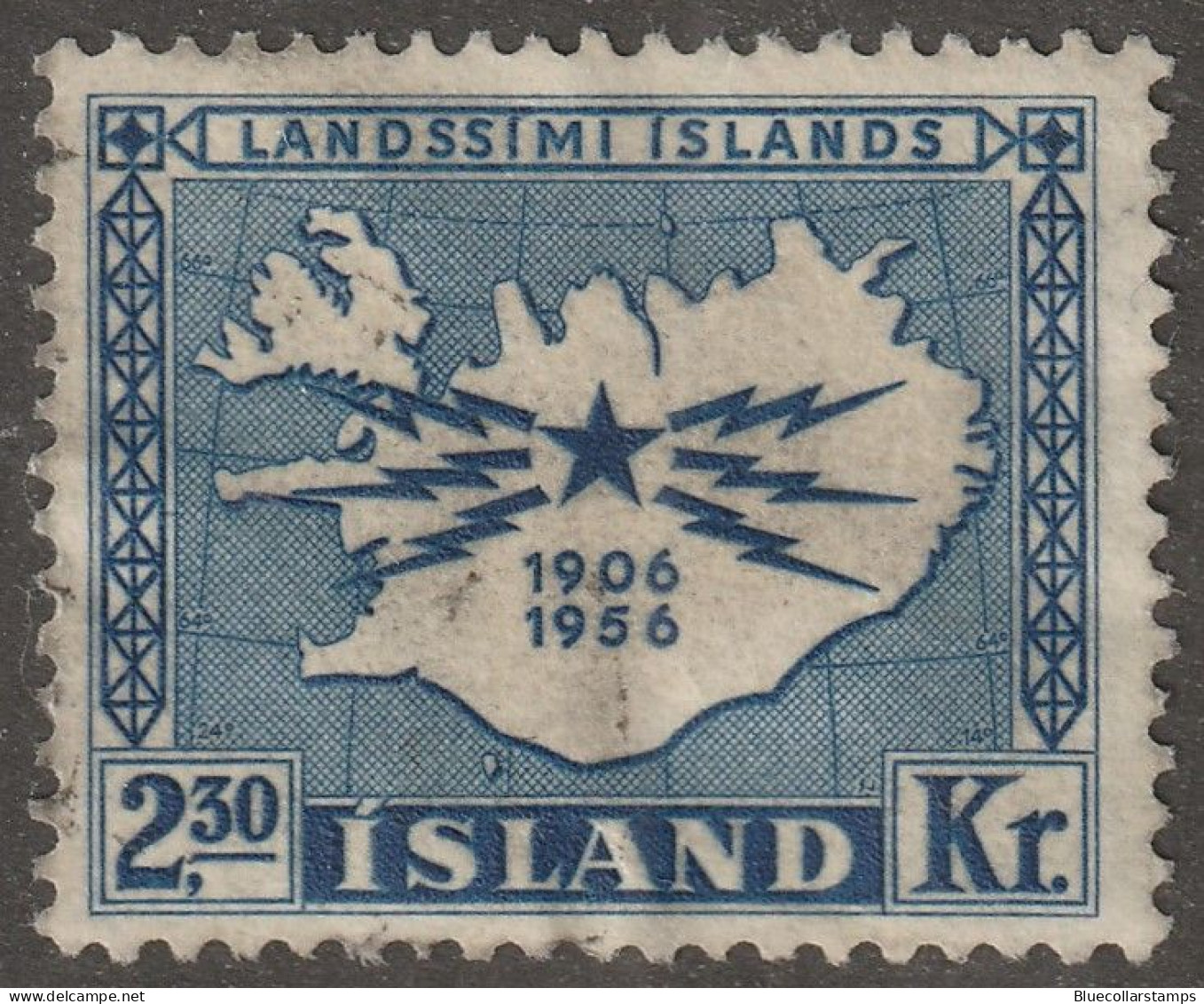 Island, Scott#297, Used, Hinged, Stamp, Map, Telegraph, Phone, 2kr, - Usados