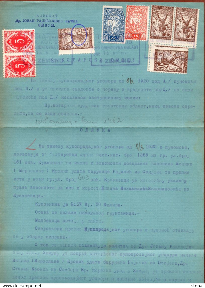 SLOVENIA-YUGOSLAVIA SHS, ERROR PRINTING, COURT DOCUMENT MIXED FRANKED "CHAIN BREAKERS" POSTAGE DUE AS REVENUE 1920 RRR! - Eslovenia