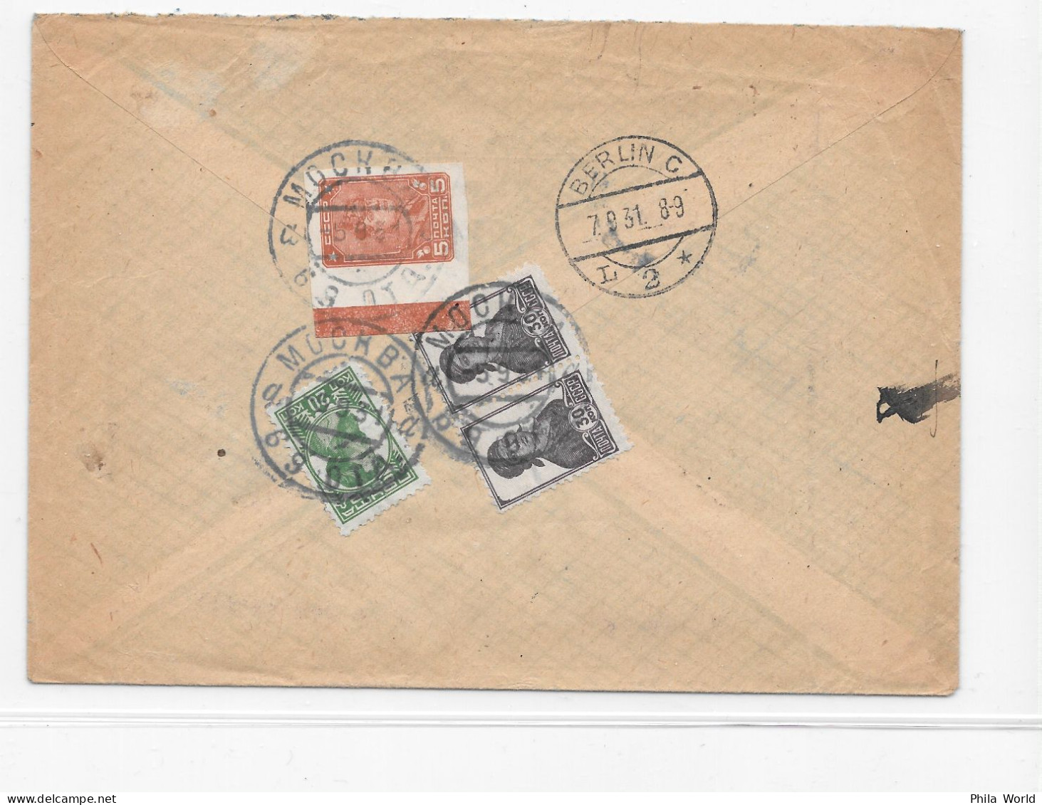 CFRNA Aeropostale 1931 RUSSIE Moscou France Paris Via BERLIN Recommandé PAR AVION Air Mail Registered Cover RUSSIA - Storia Postale