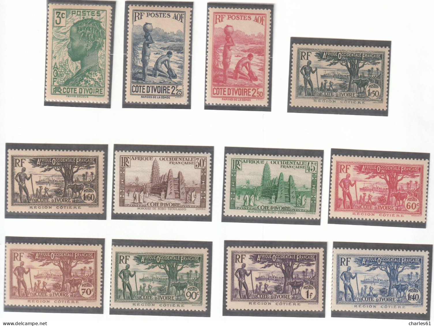 COTE D'IVOIRE - LOT TIMBRES (1892-1944) neufs **/*/obl : cote +760€