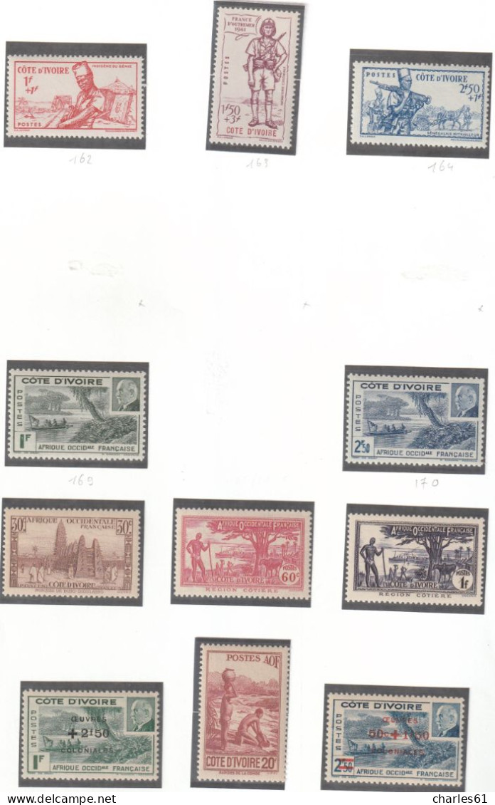 COTE D'IVOIRE - LOT TIMBRES (1892-1944) neufs **/*/obl : cote +760€