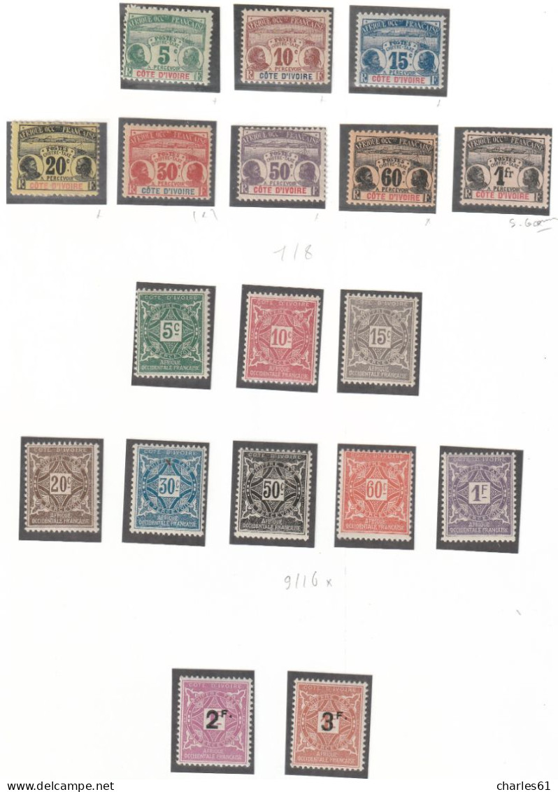 COTE D'IVOIRE - LOT TIMBRES (1892-1944) neufs **/*/obl : cote +760€