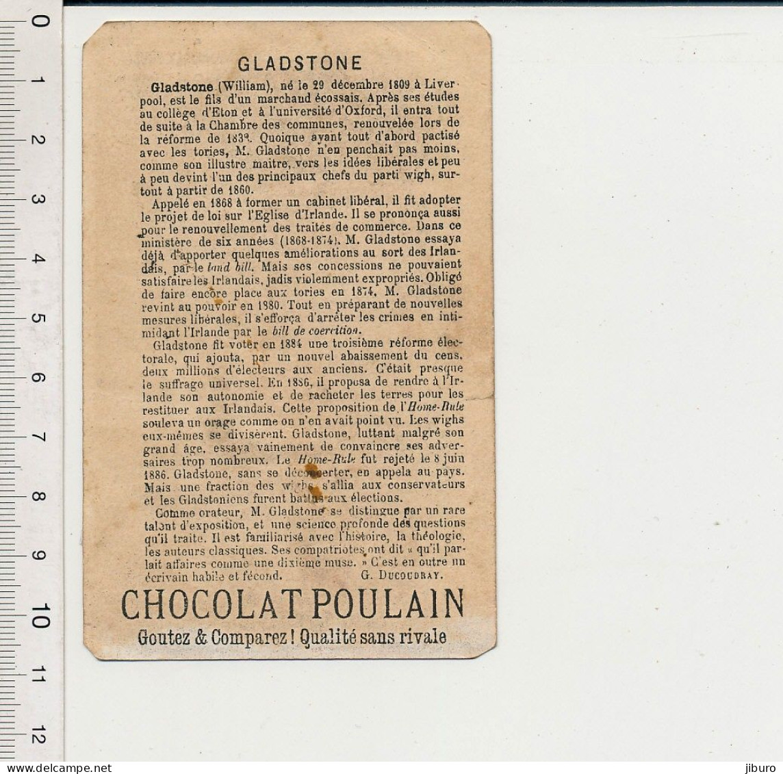Image Chromo Ancienne Chocolat Poulain Gladstone William Né à Liverpool Portrait - Poulain