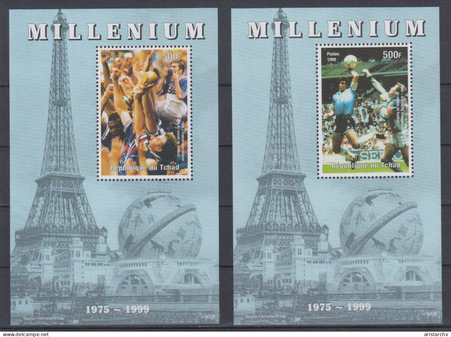 MILLENIUM 1998 FOOTBALL WORLD CUP 2 S/SHEETS MARADONA - 1998 – Frankrijk