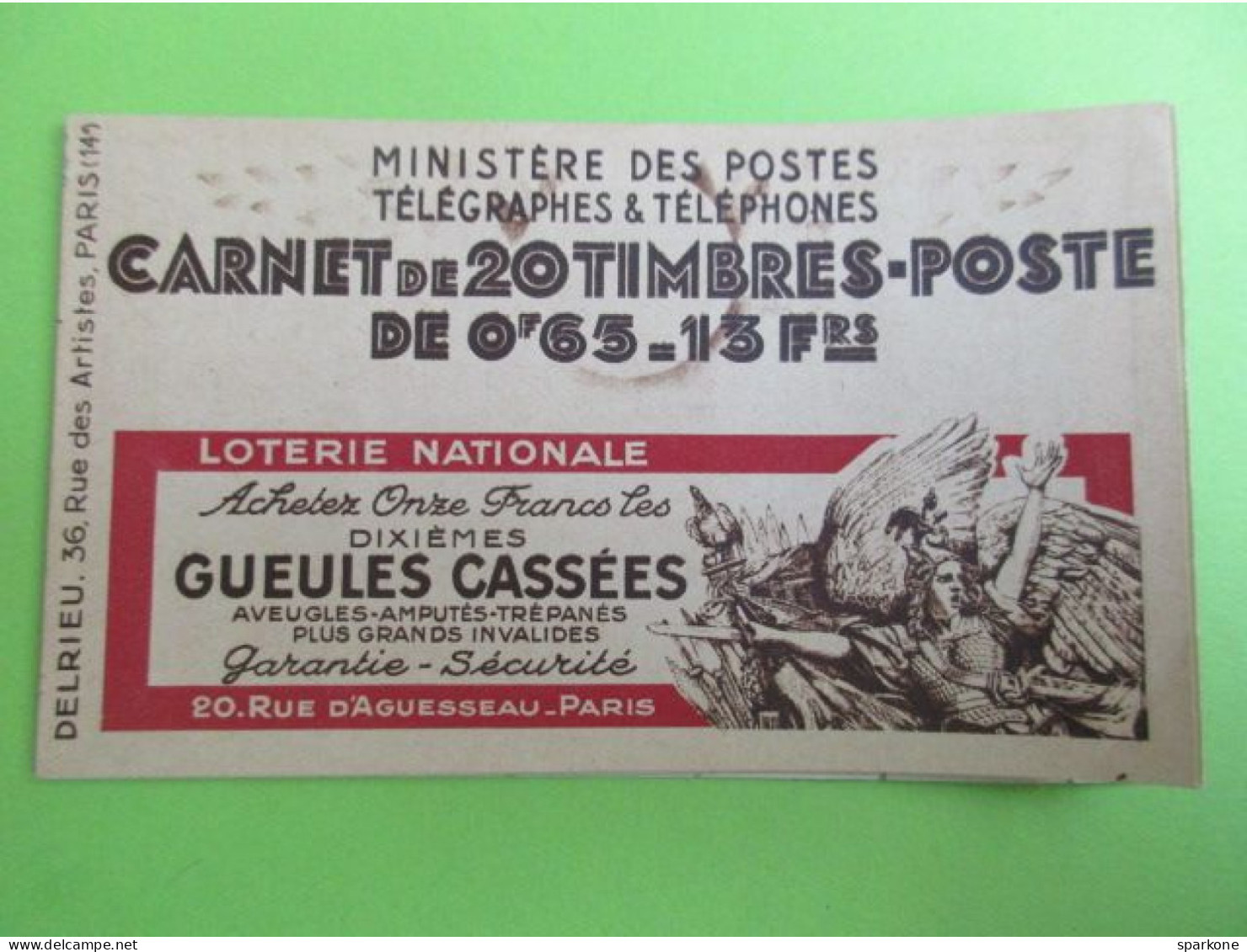 Ministère Des Postes Télégraphes & Téléphones - Carnet De 20 Timbres - Loterie Nationale - Gueules Cassées - N°C137b-1a - Sonstige & Ohne Zuordnung