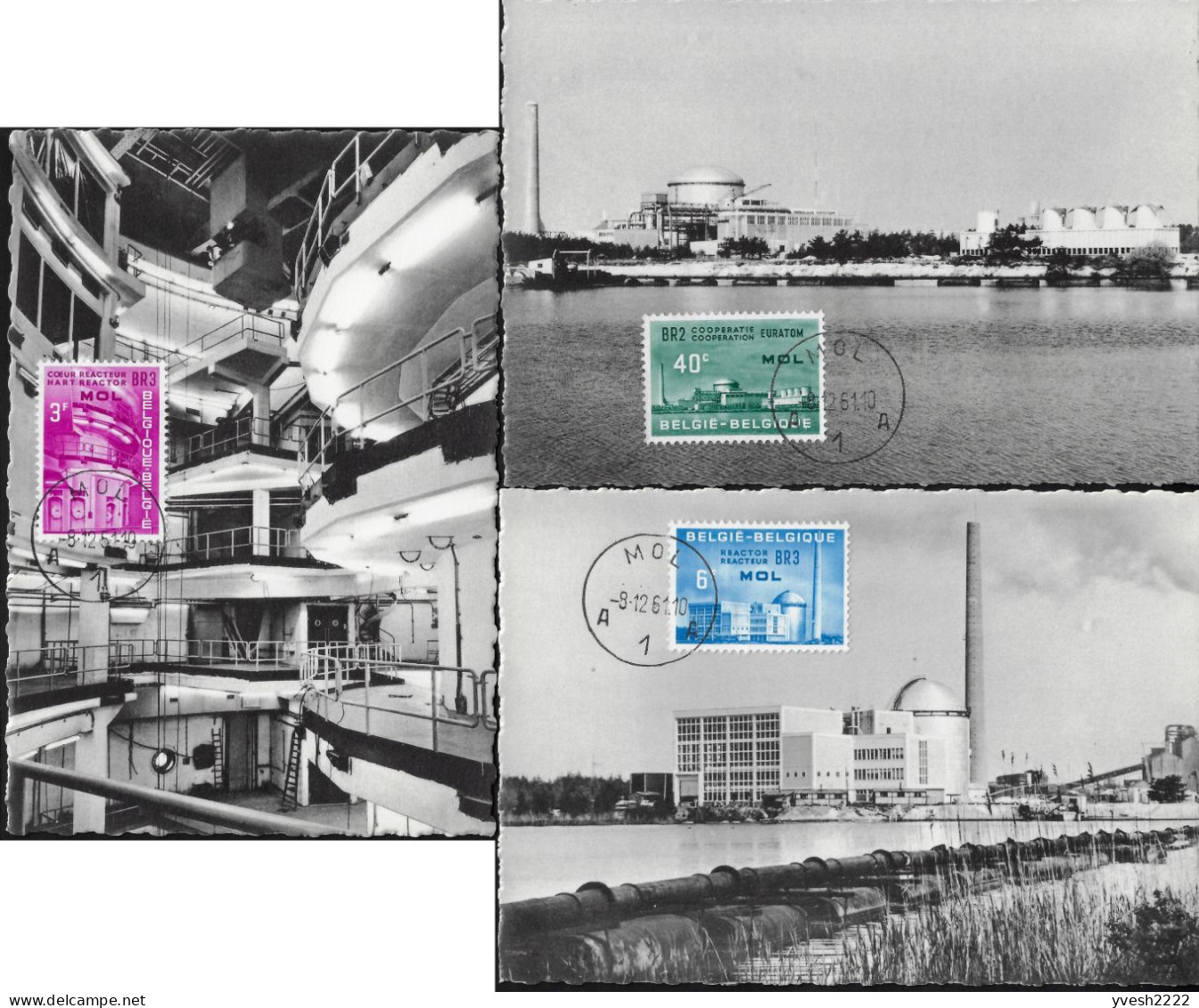 Belgique 1961 Y&T 1195 à 1197 Sur Cartes Maxima. Euratom, Centrale Nucléaire De Mol - Atomenergie