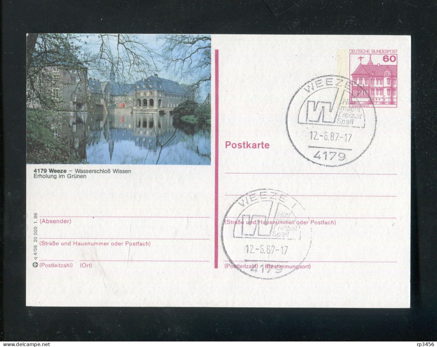 "BUNDESREPUBLIK DEUTSCHLAND" 1986, Bildpostkarte Mit Bildgleichem Stempel Ex "WEEZE" (R1073) - Illustrated Postcards - Used