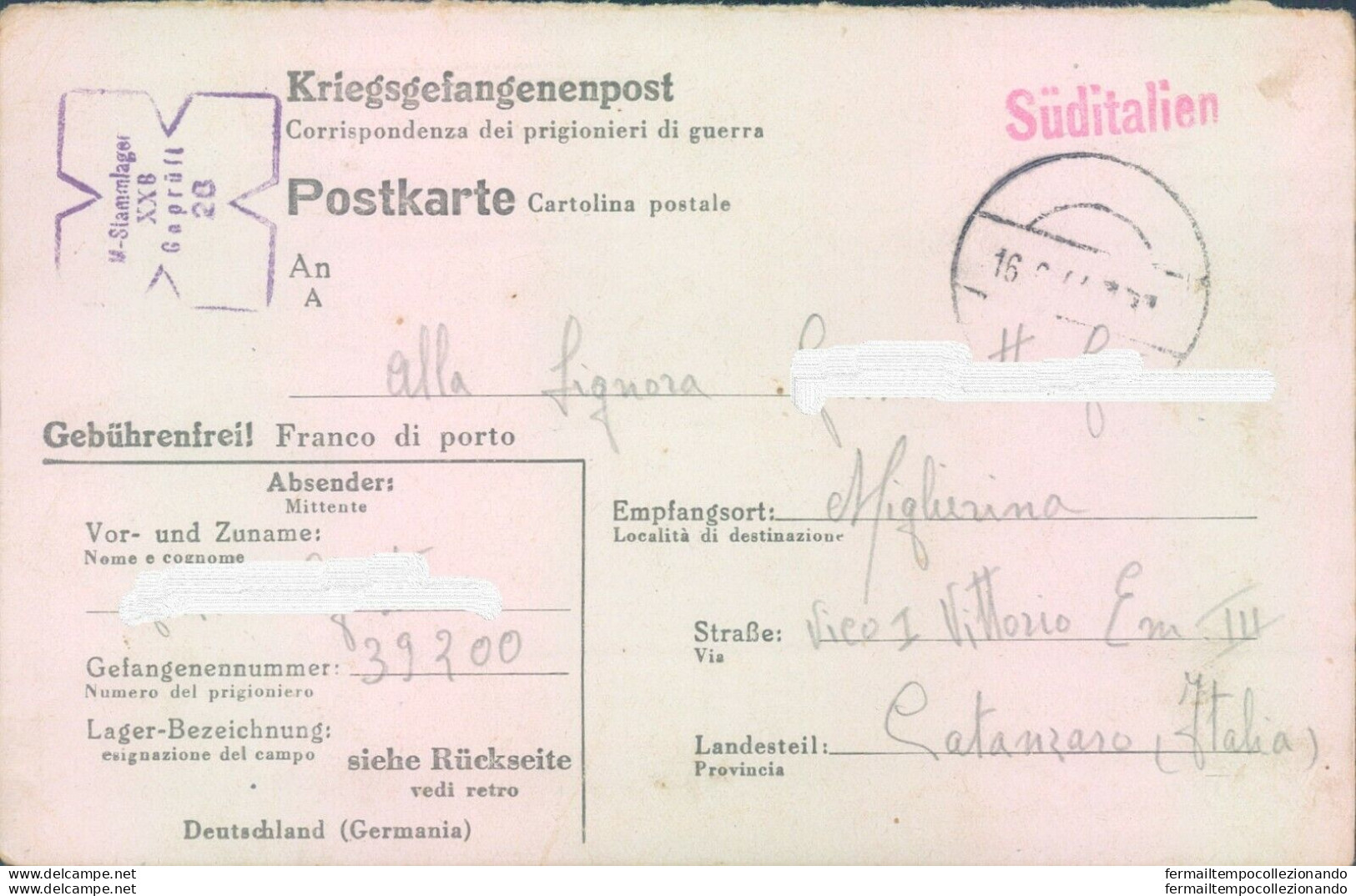 Pr36 Miglerina -prigioniero Di Guerra In  Germania Scrive Alla Sua Famiglia 1944 - Franchise