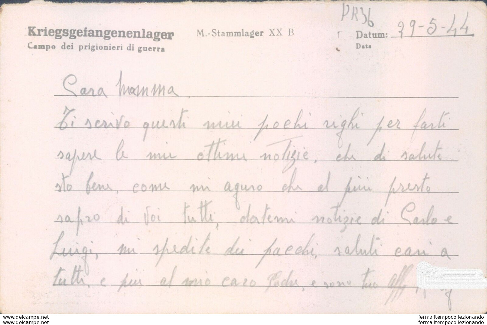 Pr36 Miglerina -prigioniero Di Guerra In  Germania Scrive Alla Sua Famiglia 1944 - Franchise