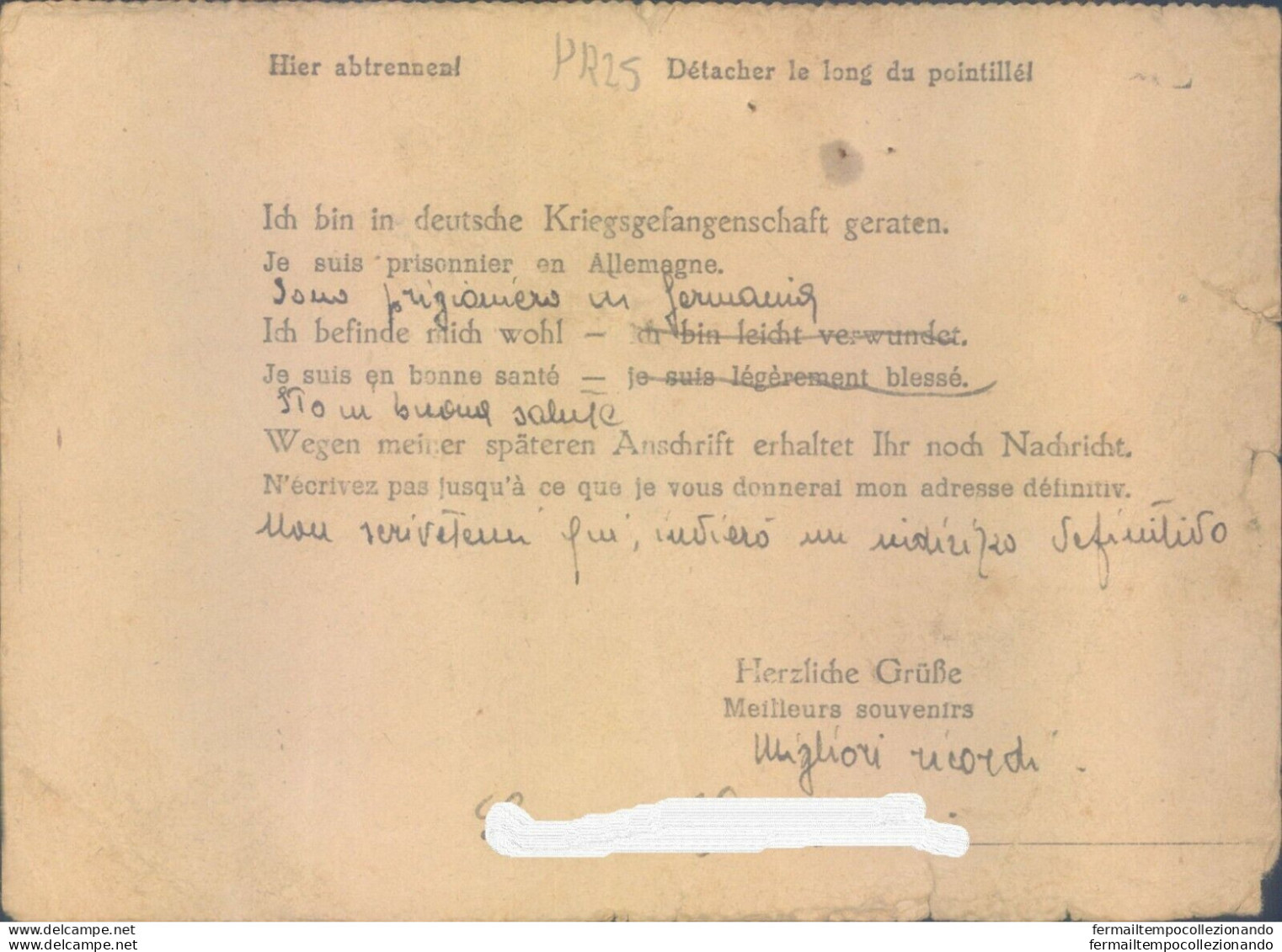 Pr25 -  Fisciano Prigioniero Di Guerra In Germania - Franchise