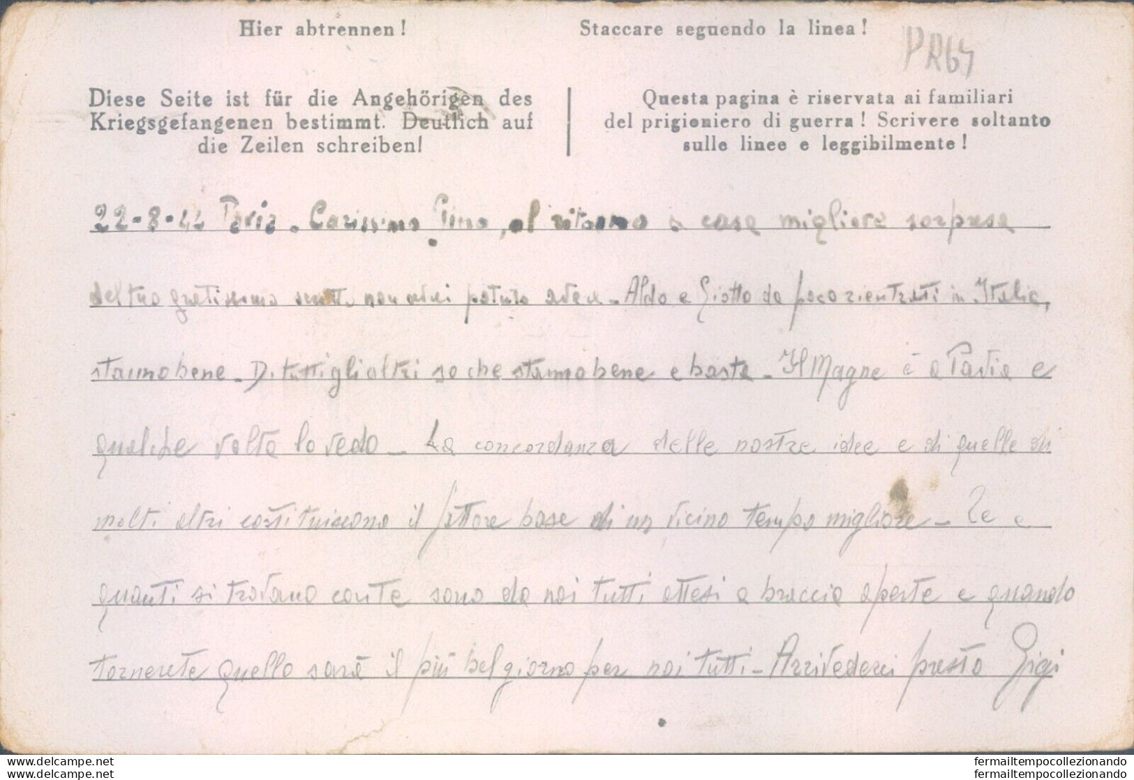 Pr64-pavia  Prigioniero Di Guerra In Germania Scrive Alla Sua Famiglia 1944 - Portofreiheit