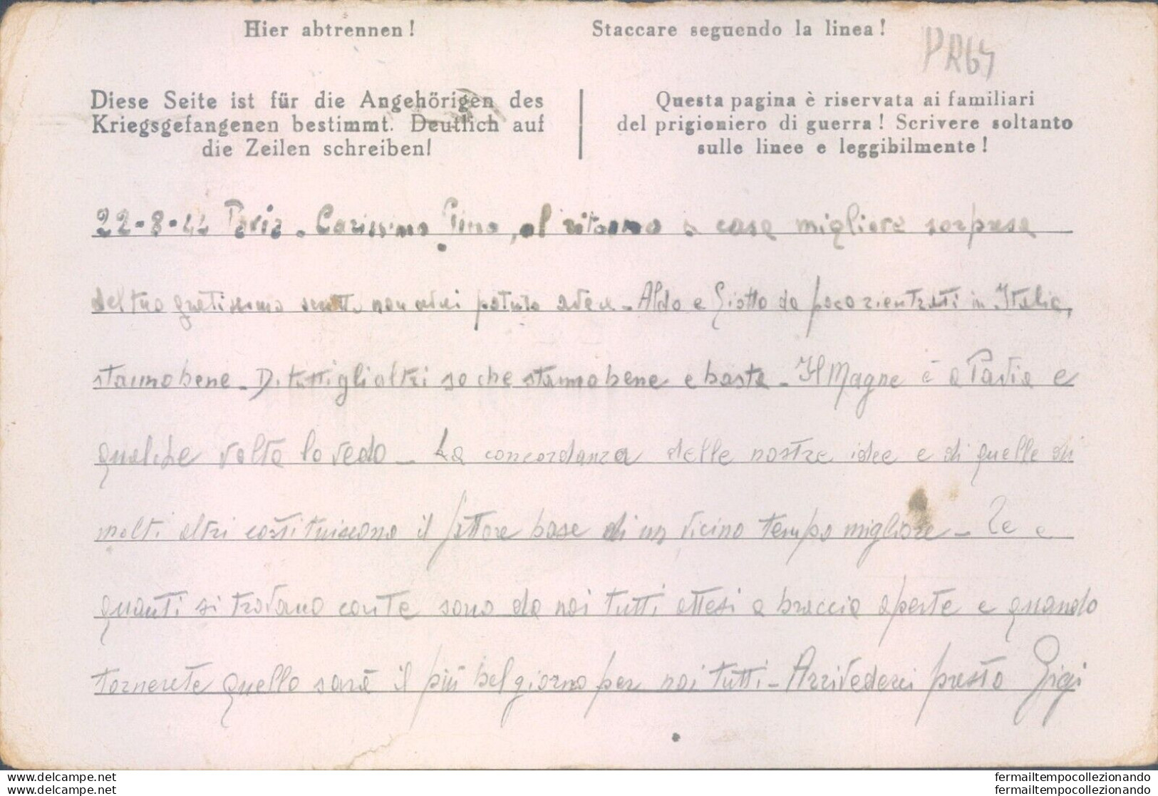 Pr64-pavia  Prigioniero Di Guerra In Germania Scrive Alla Sua Famiglia 1944 - Franchise