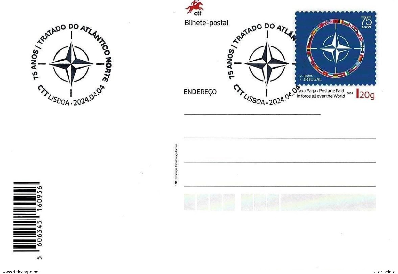 PORTUGAL - PAP I20g  With Commemorative Postmark - 75 Years Of NATO - Date Of Issue: 2024-04-04 - NATO