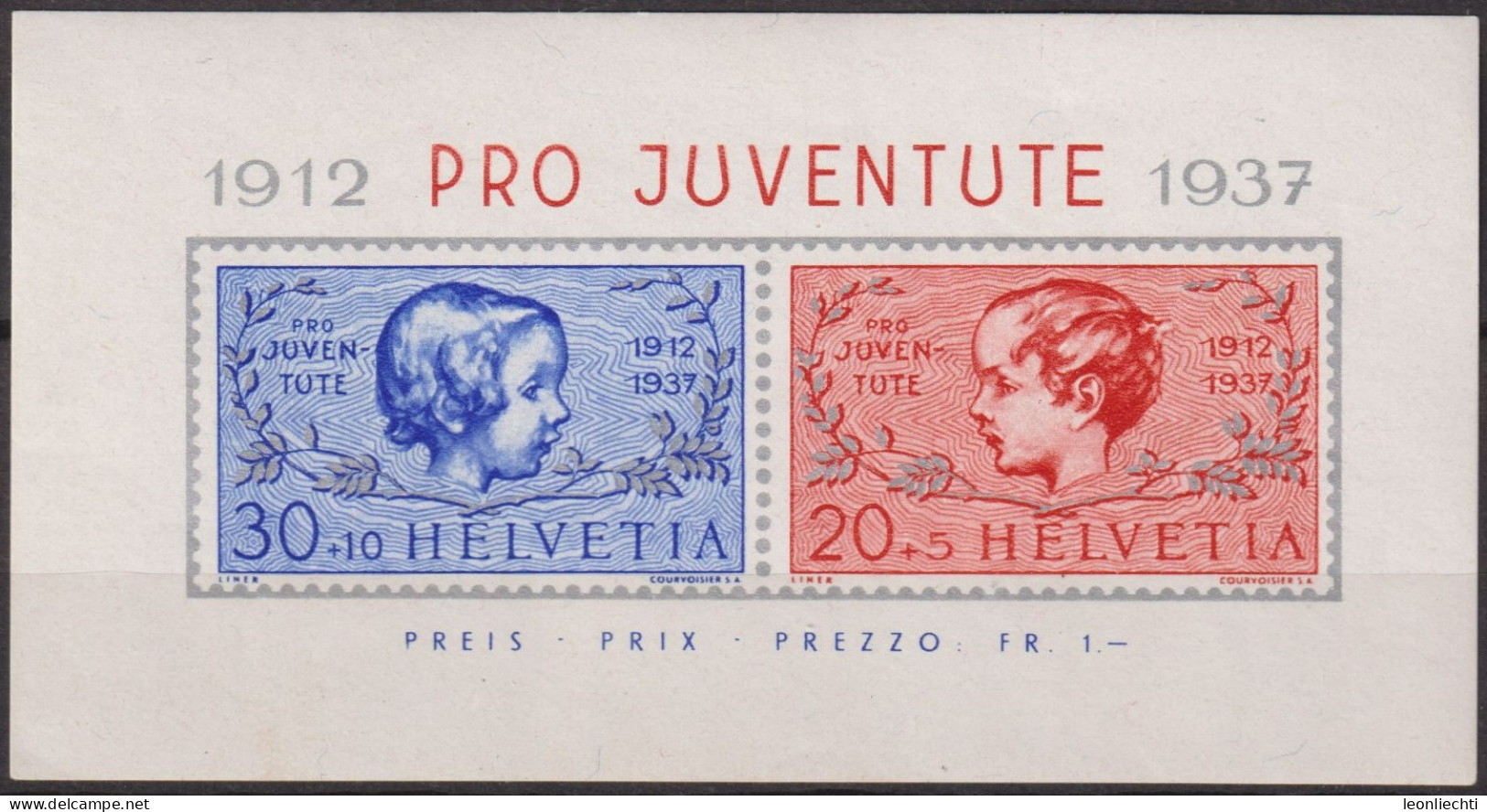 1937  Schweiz / Pro Juventute ** Zum:CH J83I/J84I, Mi:CH Bl. 3, Knabe Und Mädchenkopf - Neufs