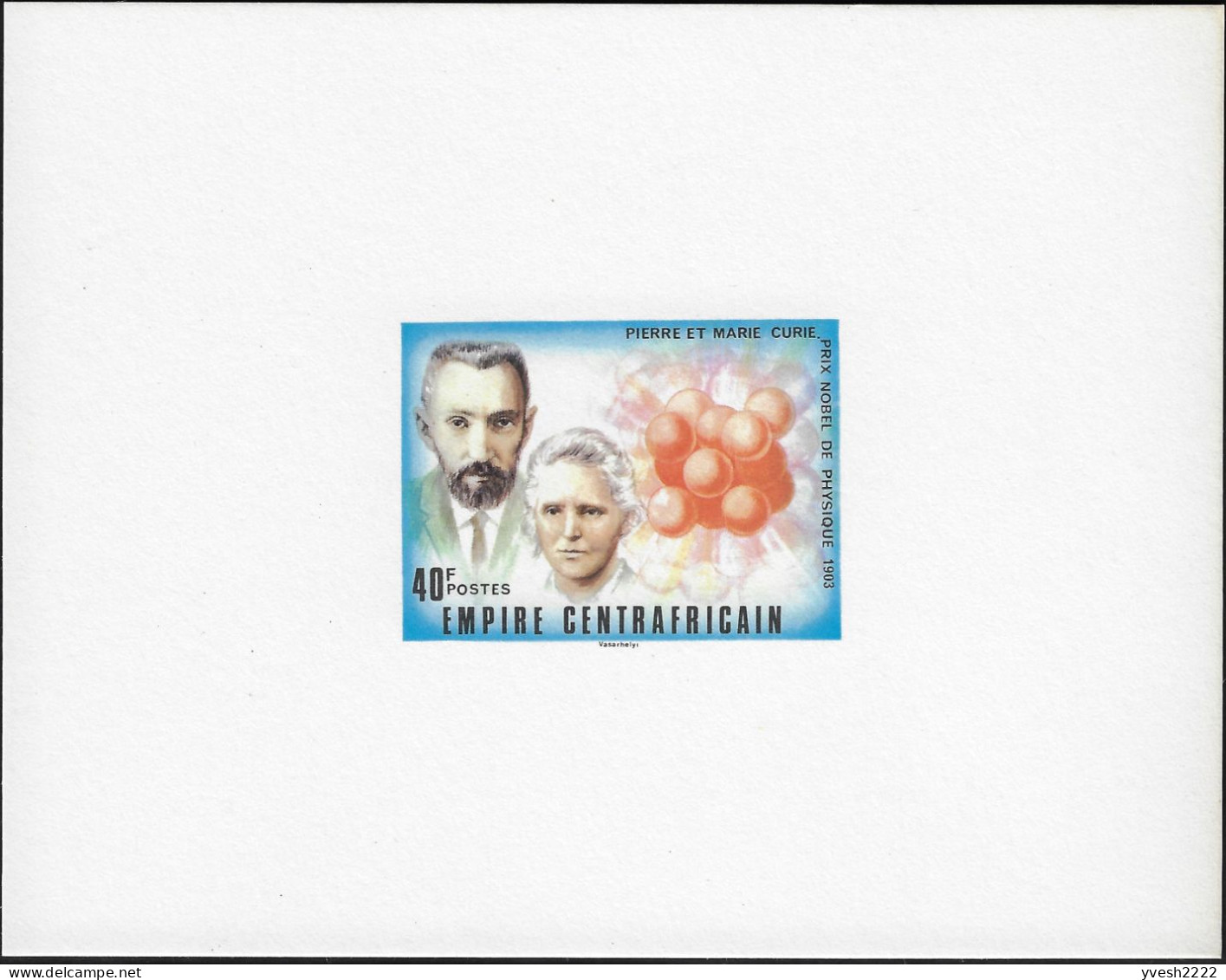 Centrafrique 1977 Y&T 267 Sur Feuillet De Luxe. Pierre Et Marie Curie - Nobel Prize Laureates