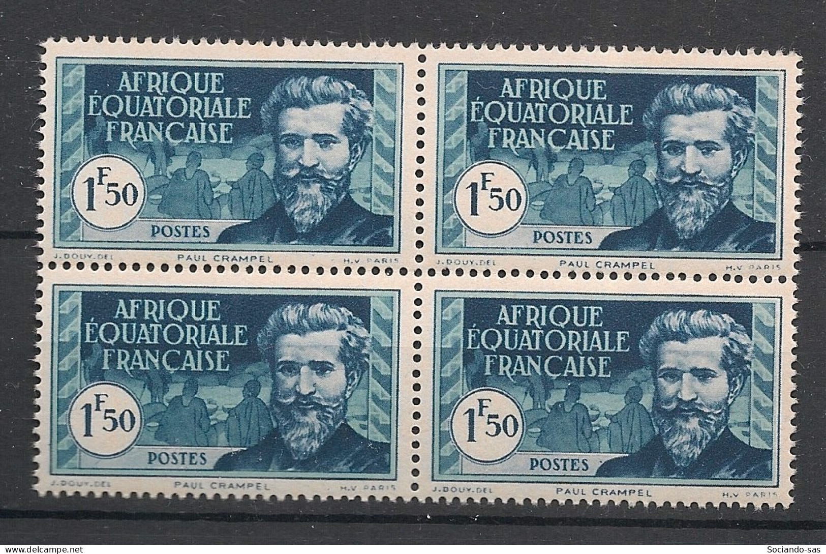 AEF - 1943-44 - N°YT. 194 - Crampel 1f50 Bleu - Bloc De 4 - Neuf Luxe** / MNH / Postfrisch - Unused Stamps