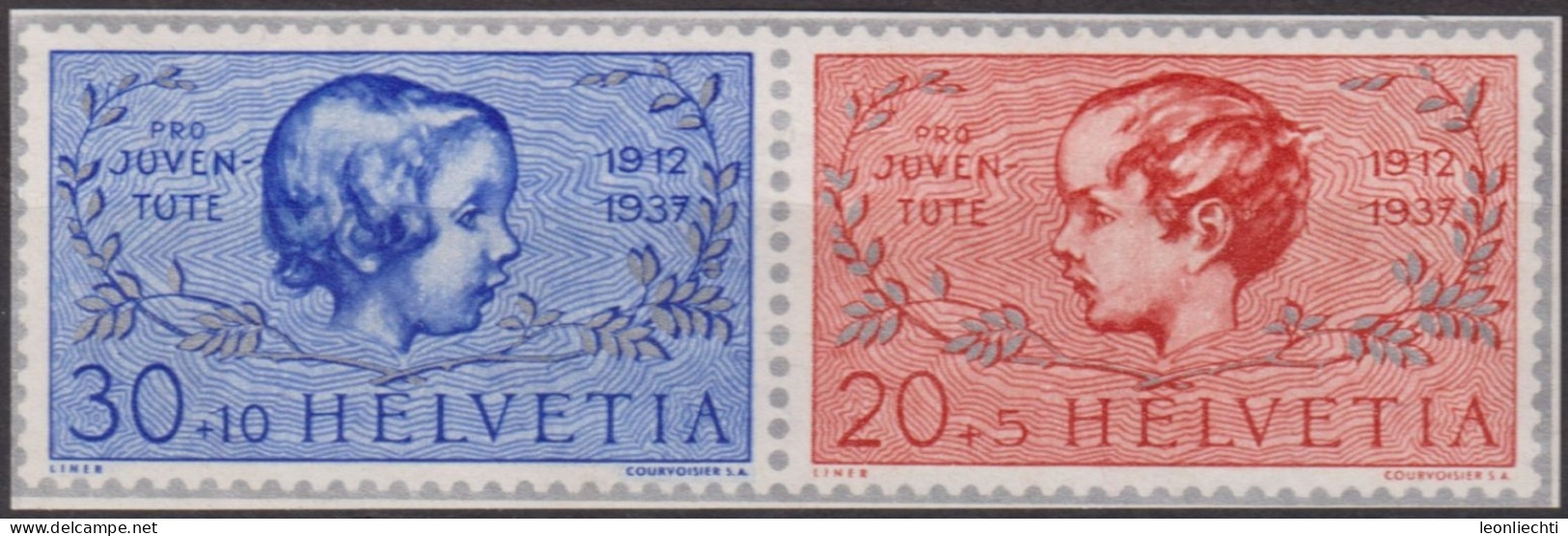 1937  Schweiz / Pro Juventute ** Zum:CH J83I-J84I, Mi:CH 318-319,aus Block, Knabe Und Mädchenkopf - Neufs