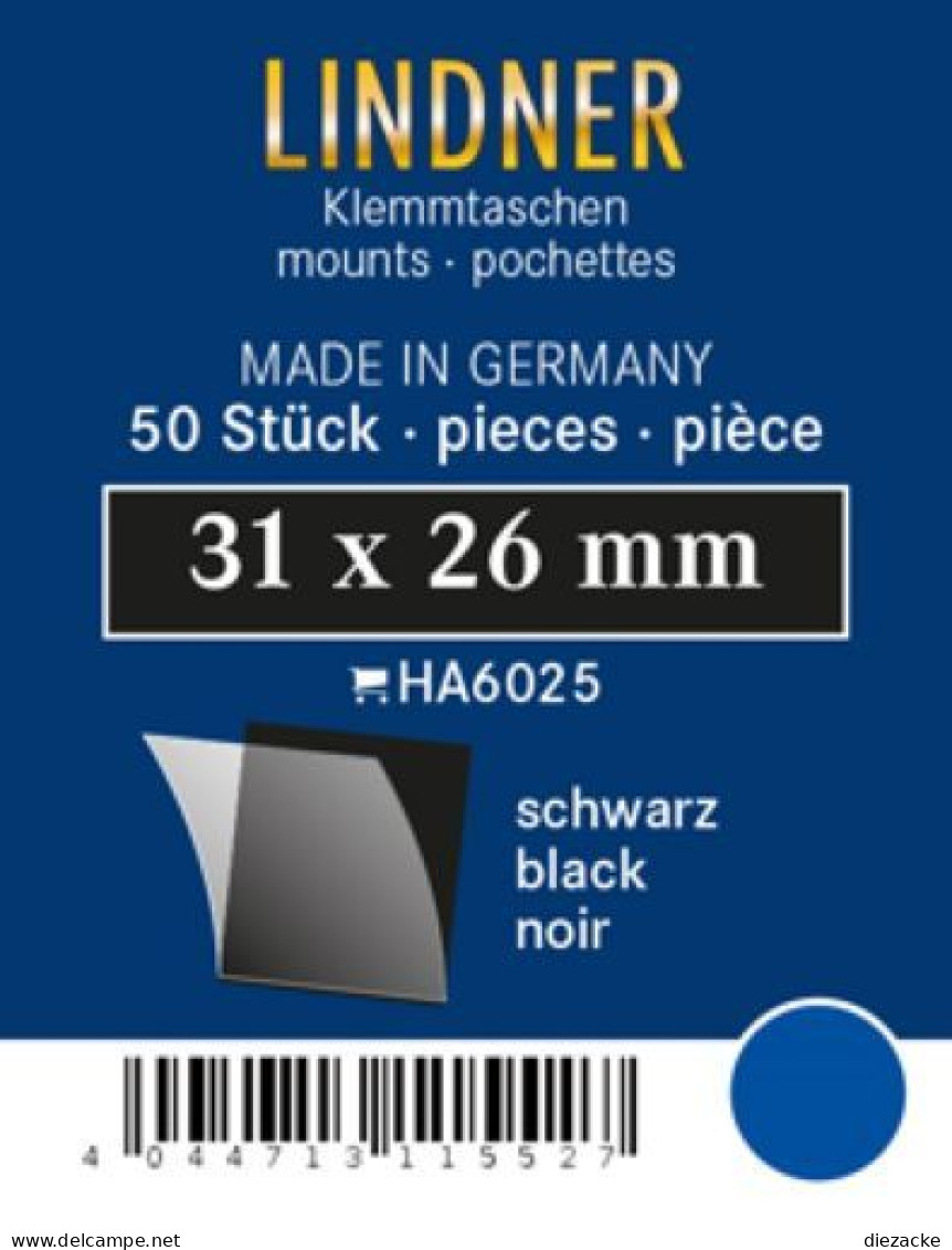 Lindner Klemmtaschen-Zuschnitte Schwarz 31 X 26 Mm (50 Stück) HA6025 Neu ( - Otros & Sin Clasificación