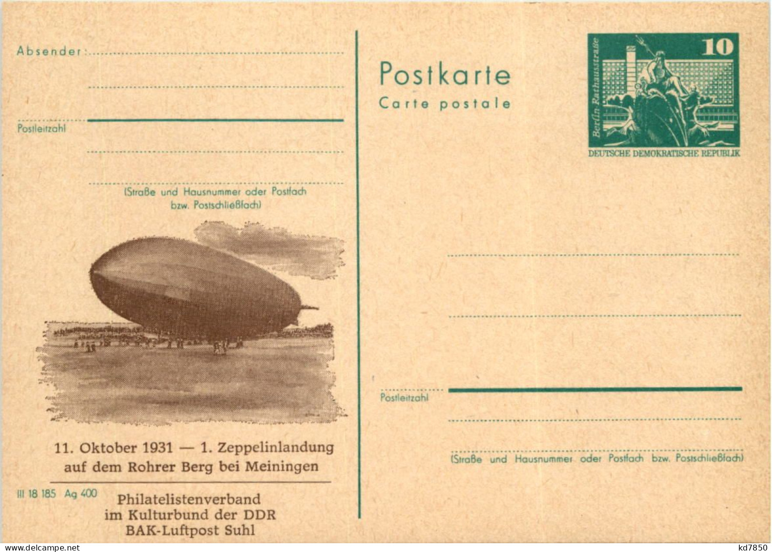 Meiningen - 1. Zeppelinlandung - Philatelistenverband Suhl - Meiningen