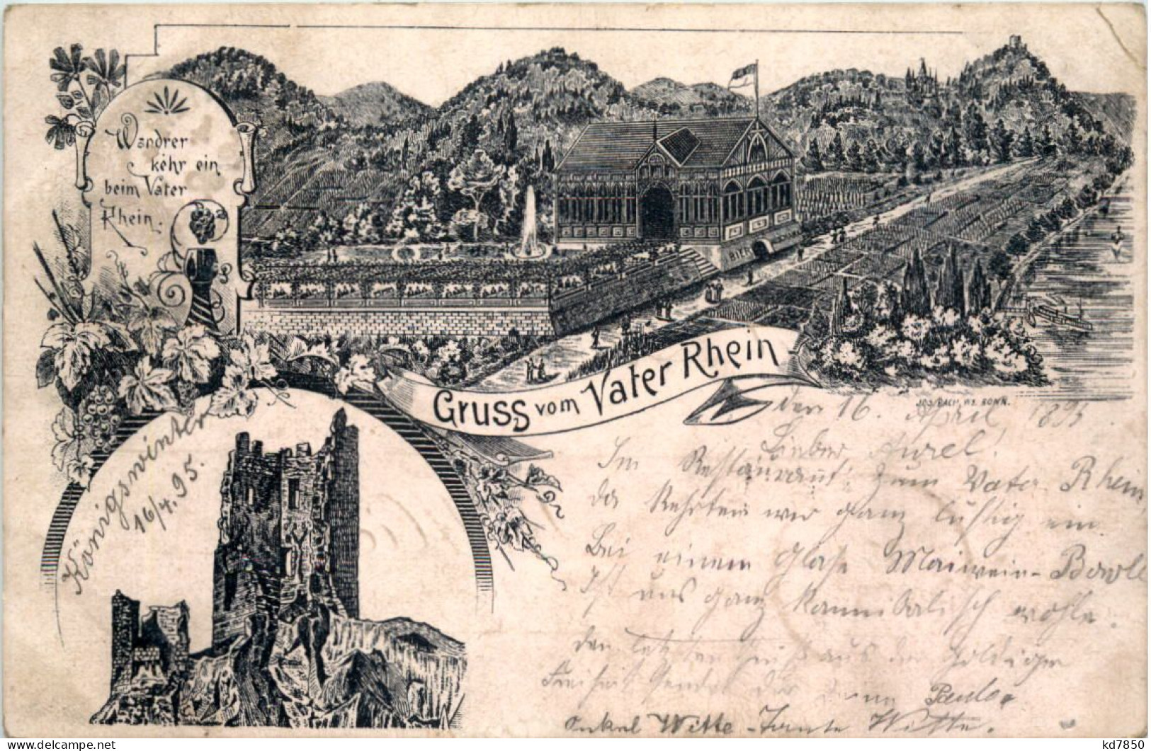 Königswinter - Gruss Vom Vater Rhein - Litho 1895 - Vorläufer - Koenigswinter