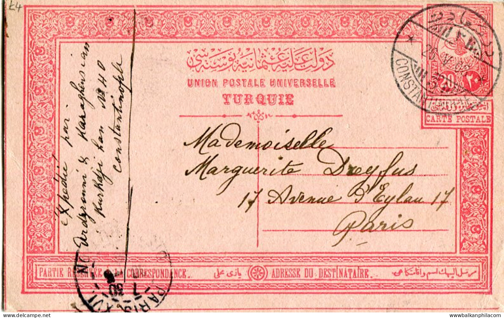 1908 Turkey Istanbul Armenian Card To Paris - Covers & Documents