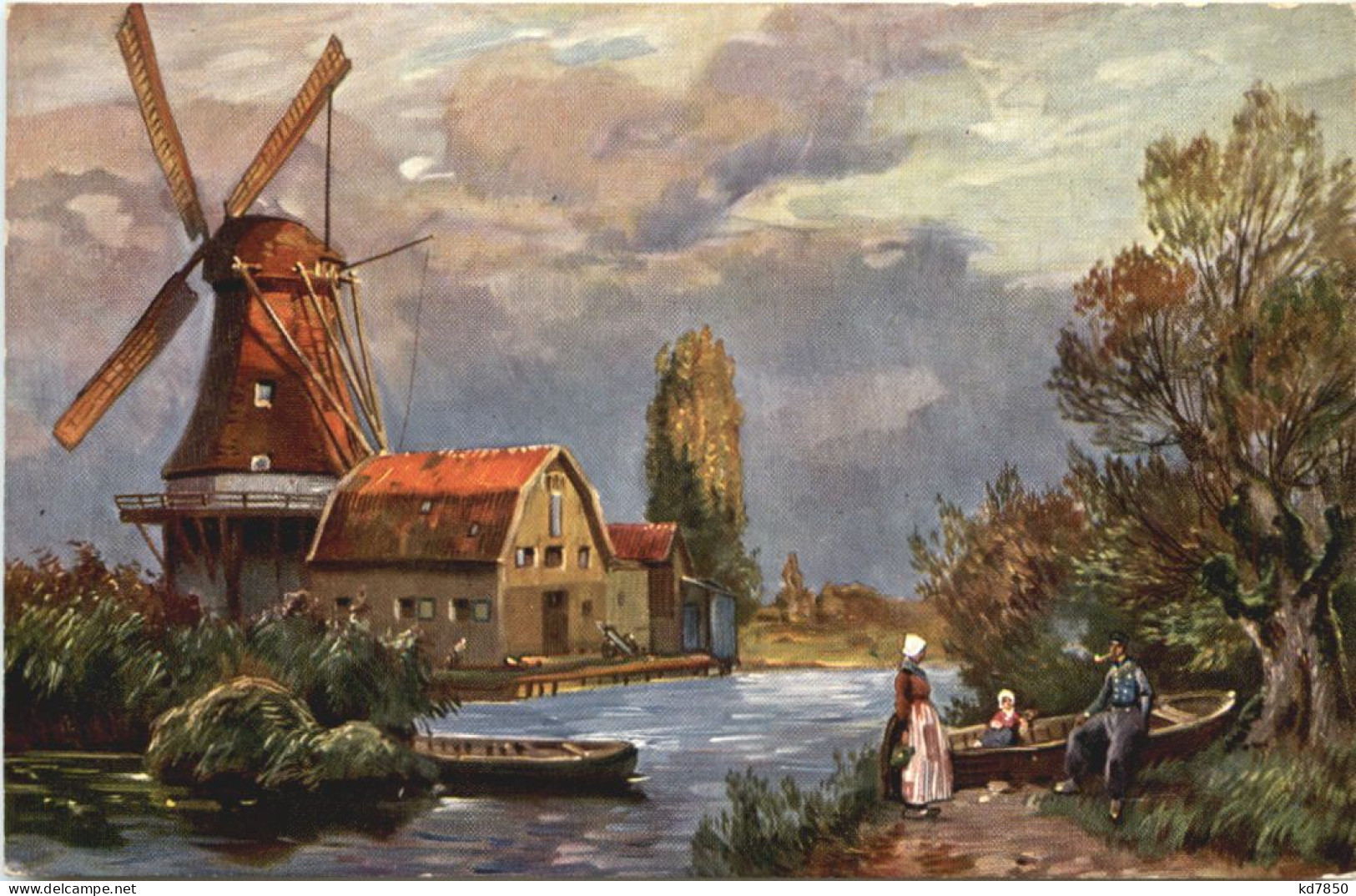 Windmühle - Künstler Ak - Windmühlen