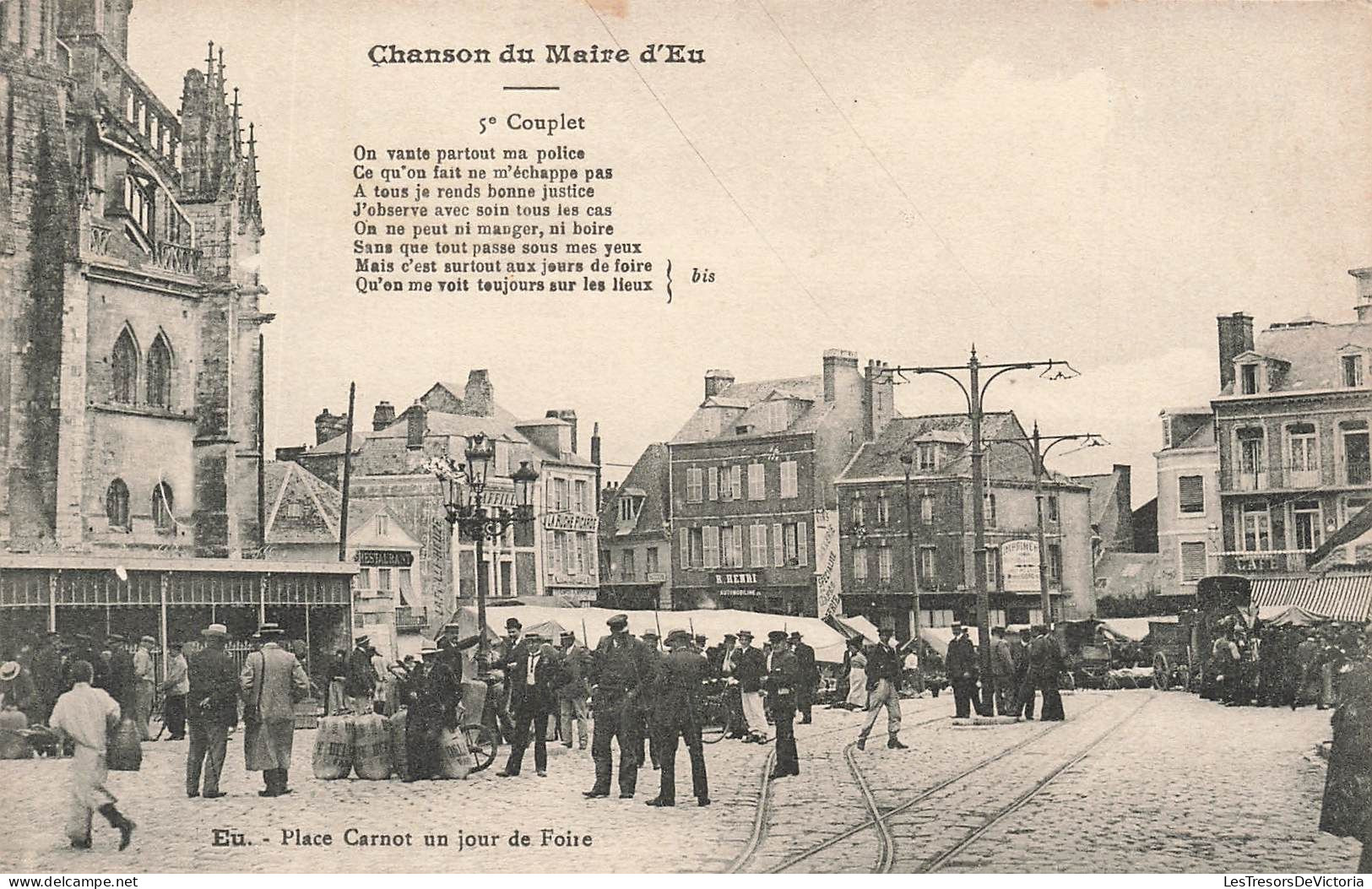 FRANCE - Chanson Du Maire D'Eu - Eu - Vue Sur La Place Un Jour De Foire - Animé - Vue Générale - Carte Postale Ancienne - Eu